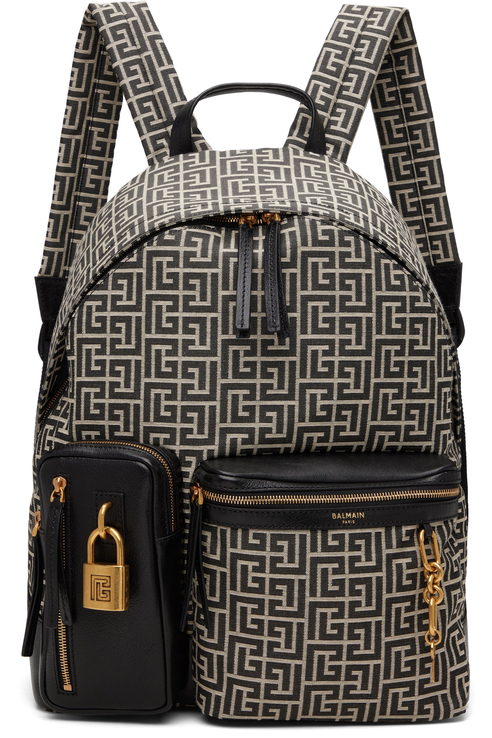 BALMAIN - Black & Beige Pulse Monogram Jacquard Backpack