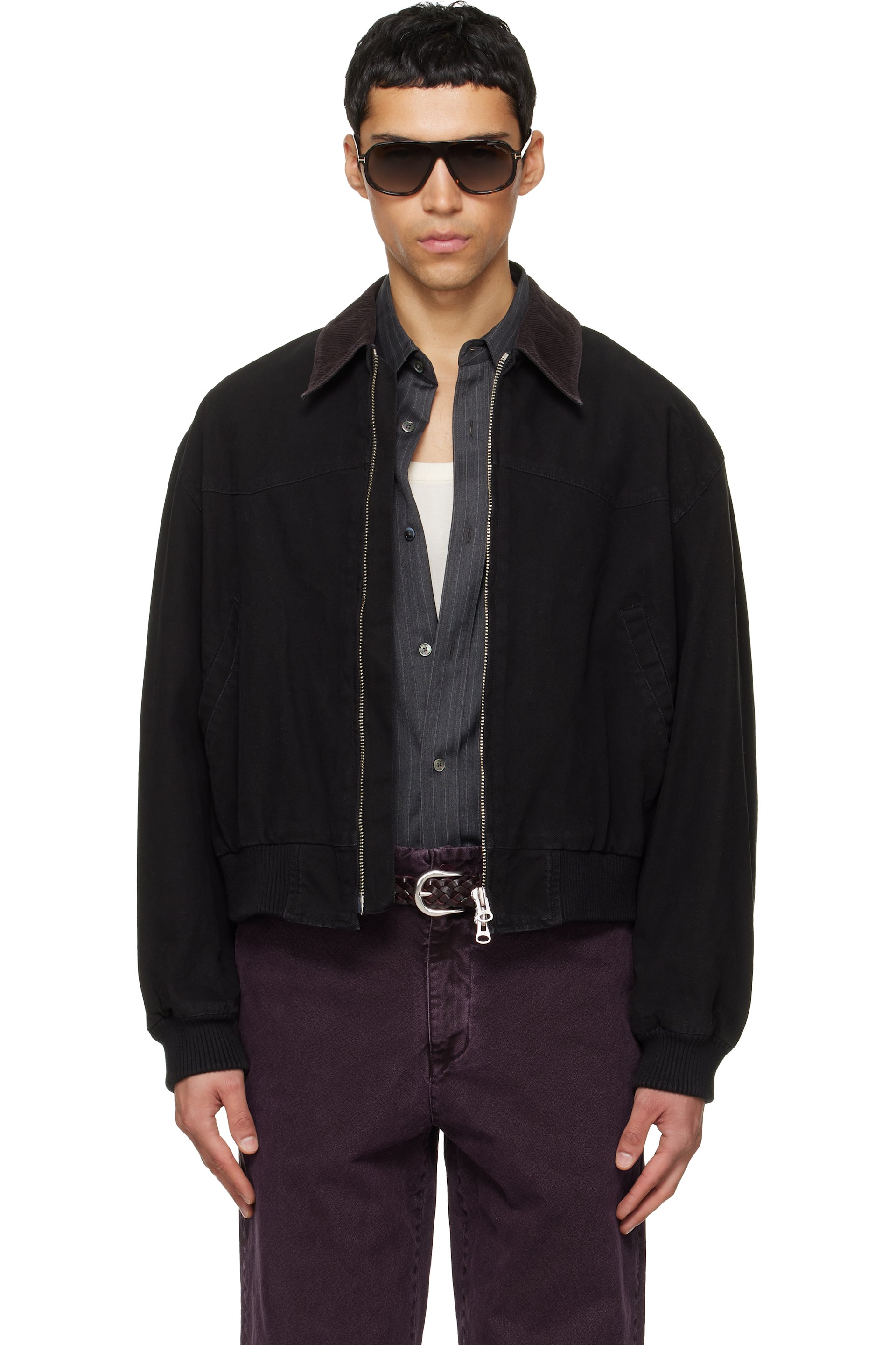 TONYWACK - Black Garment Washed Western Bomber Jacket