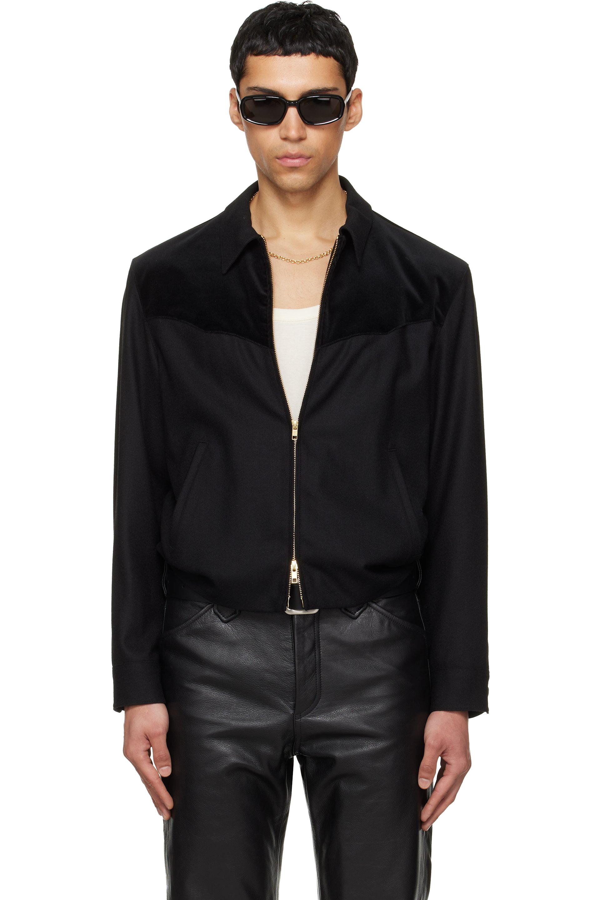 TONYWACK - Black Wool Velvet Trimmed Blouson Jacket