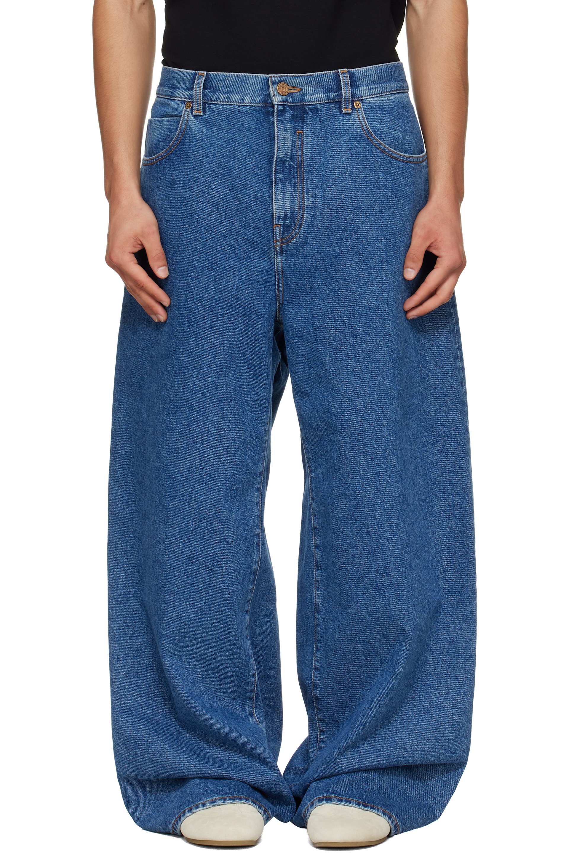 BALMAIN - Blue Wide-Leg Jeans