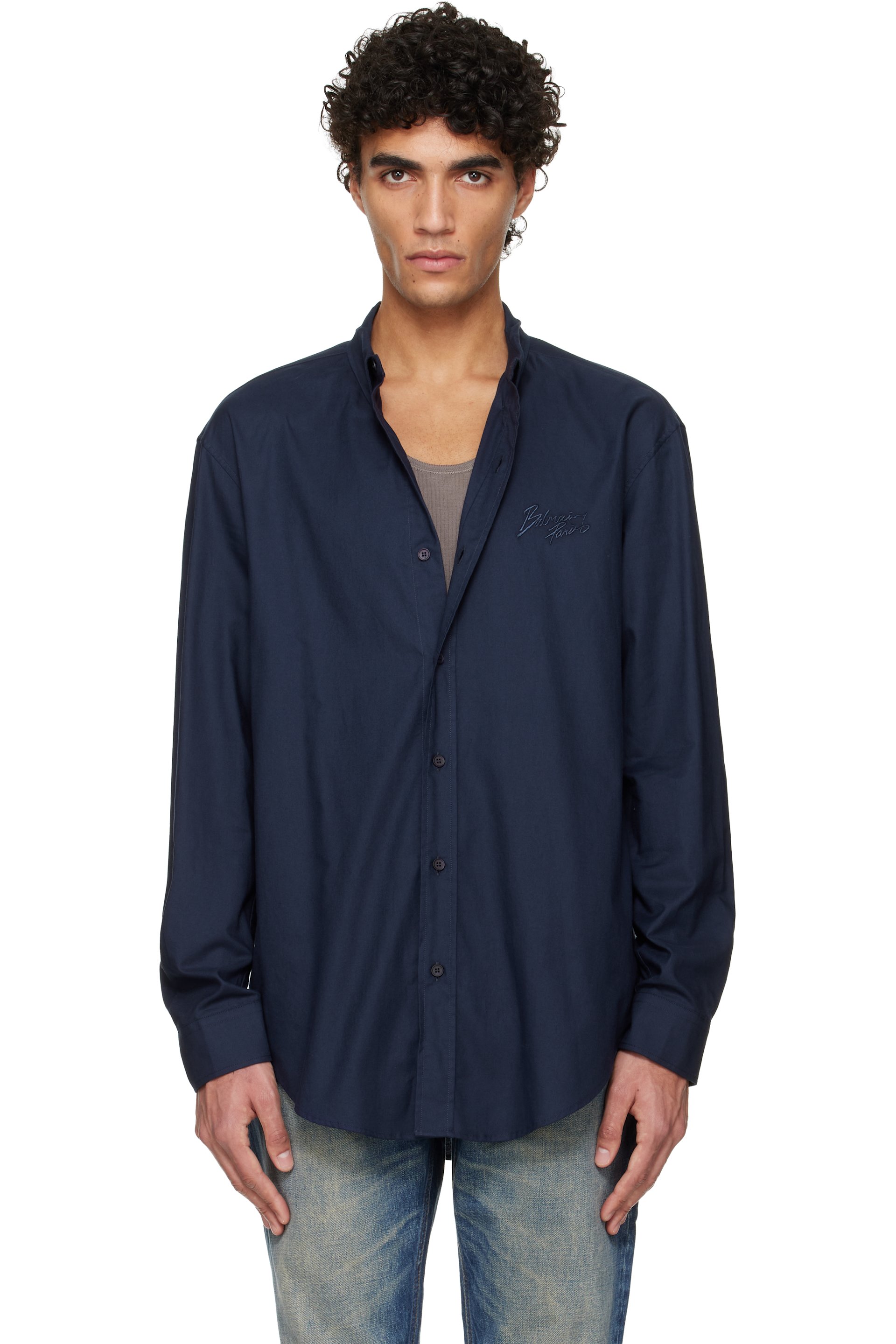 Balmain - 海军蓝 Oxford Cotton Reg 衬衫