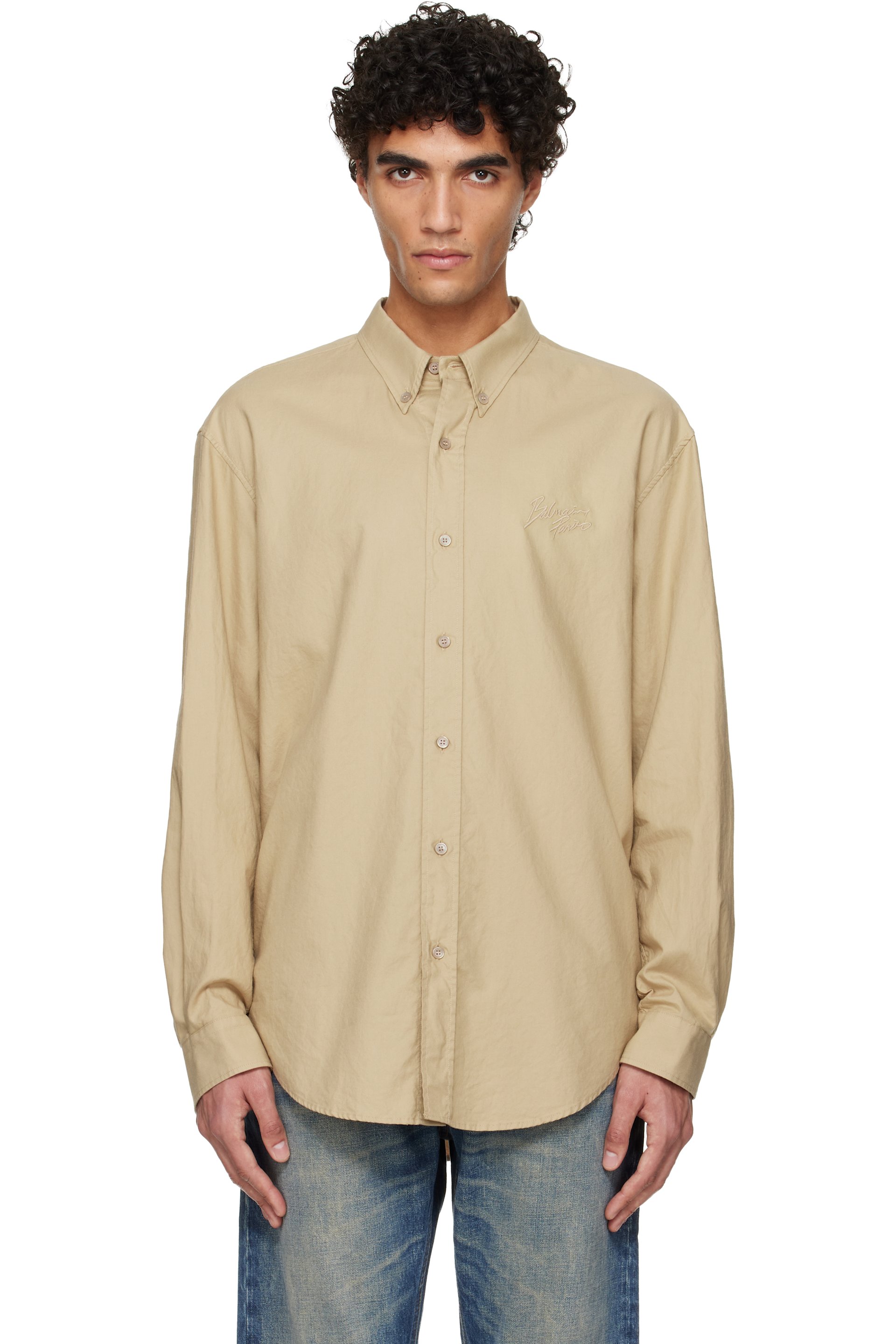 Balmain - 驼色 Oxford Cotton Reg 衬衫