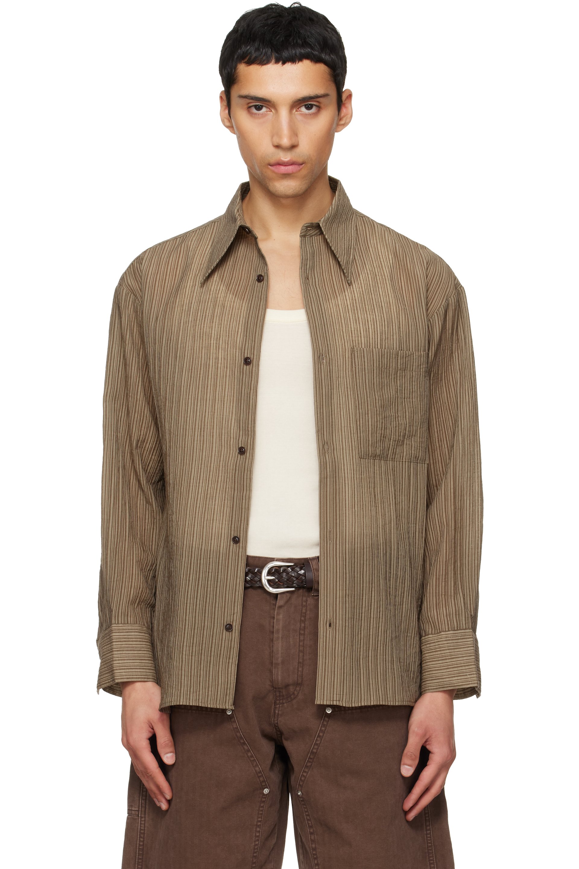 TONYWACK - Khaki Lyocell Oversized Stripe Shirt