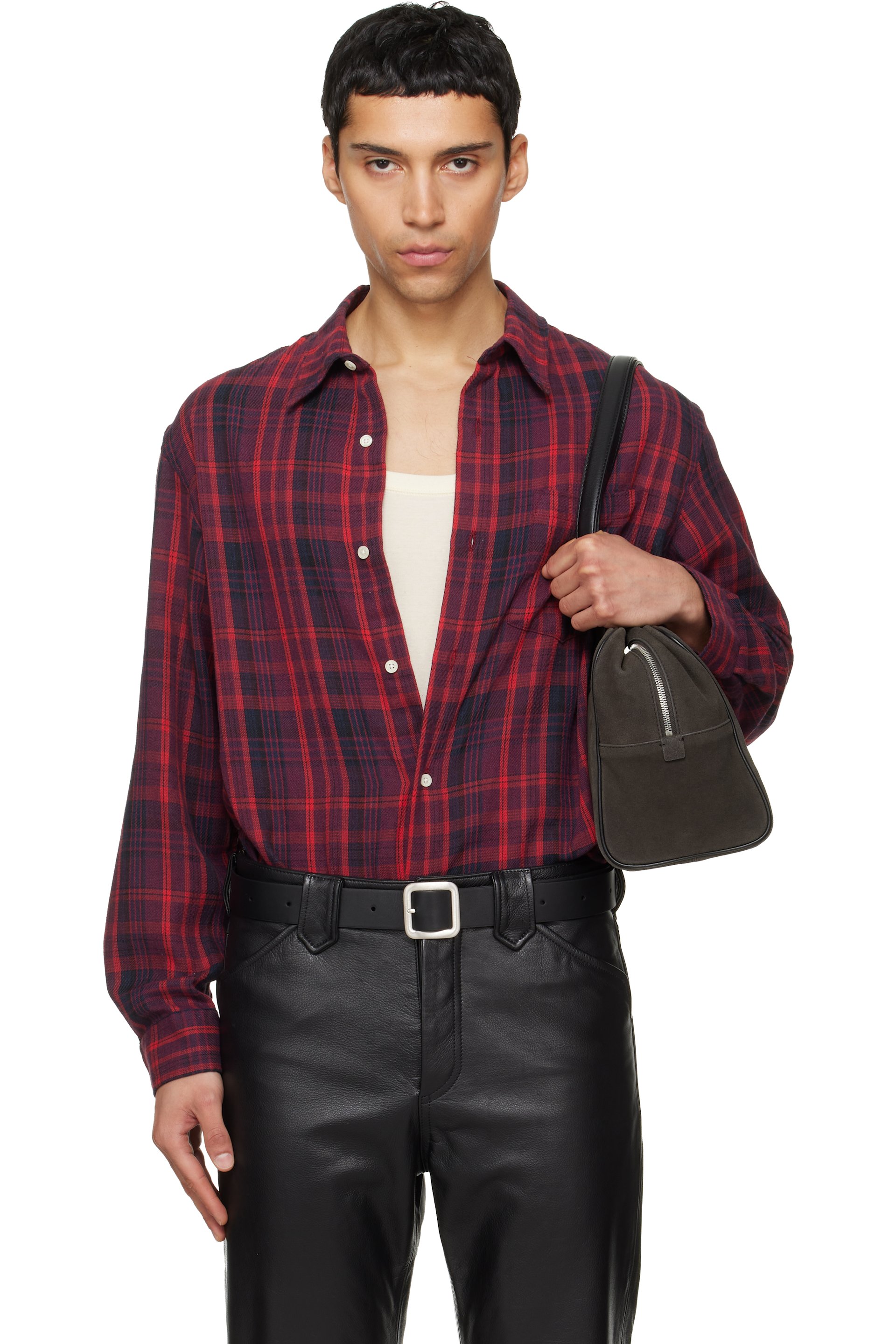 TONYWACK - Red Washed Cotton Blend Check Shirt
