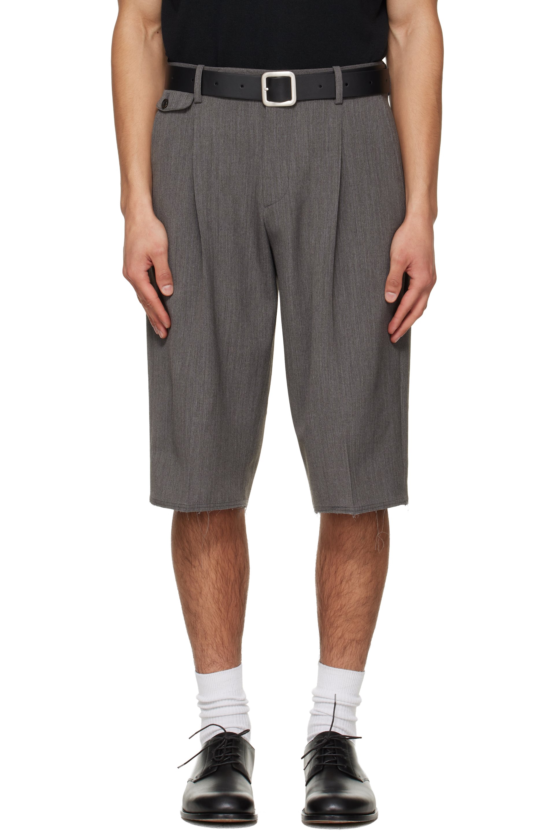 TONYWACK - Gray Raw-Cut Wool Pleated Tailored Shorts