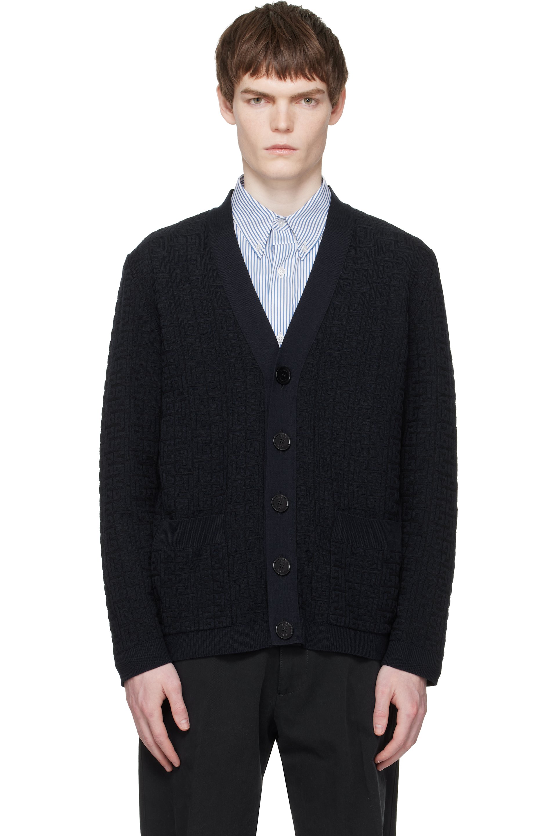 Balmain - 海军蓝 Monogram Vanise Knit 开衫