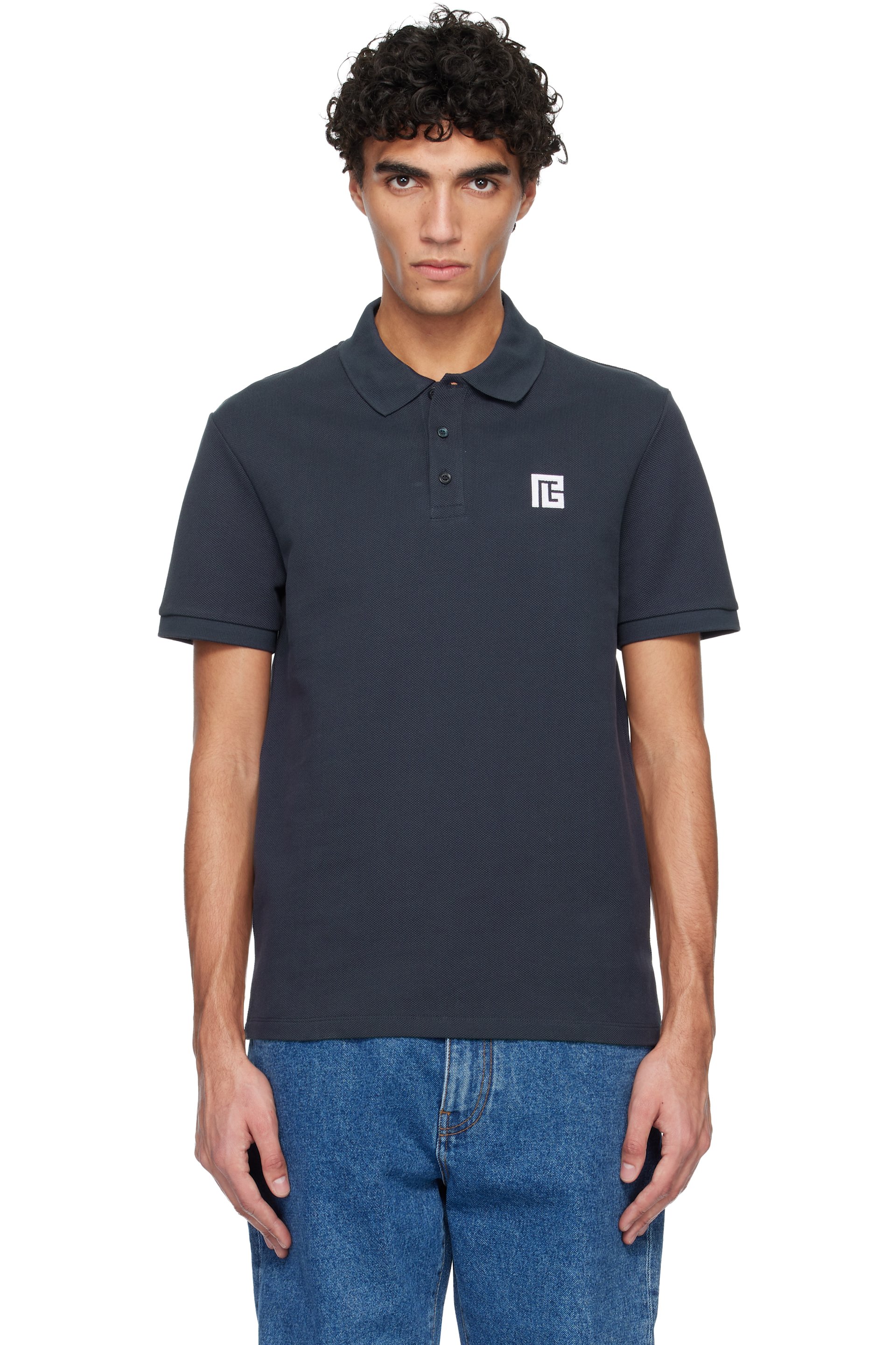 BALMAIN - Navy Embroidered Cotton Polo