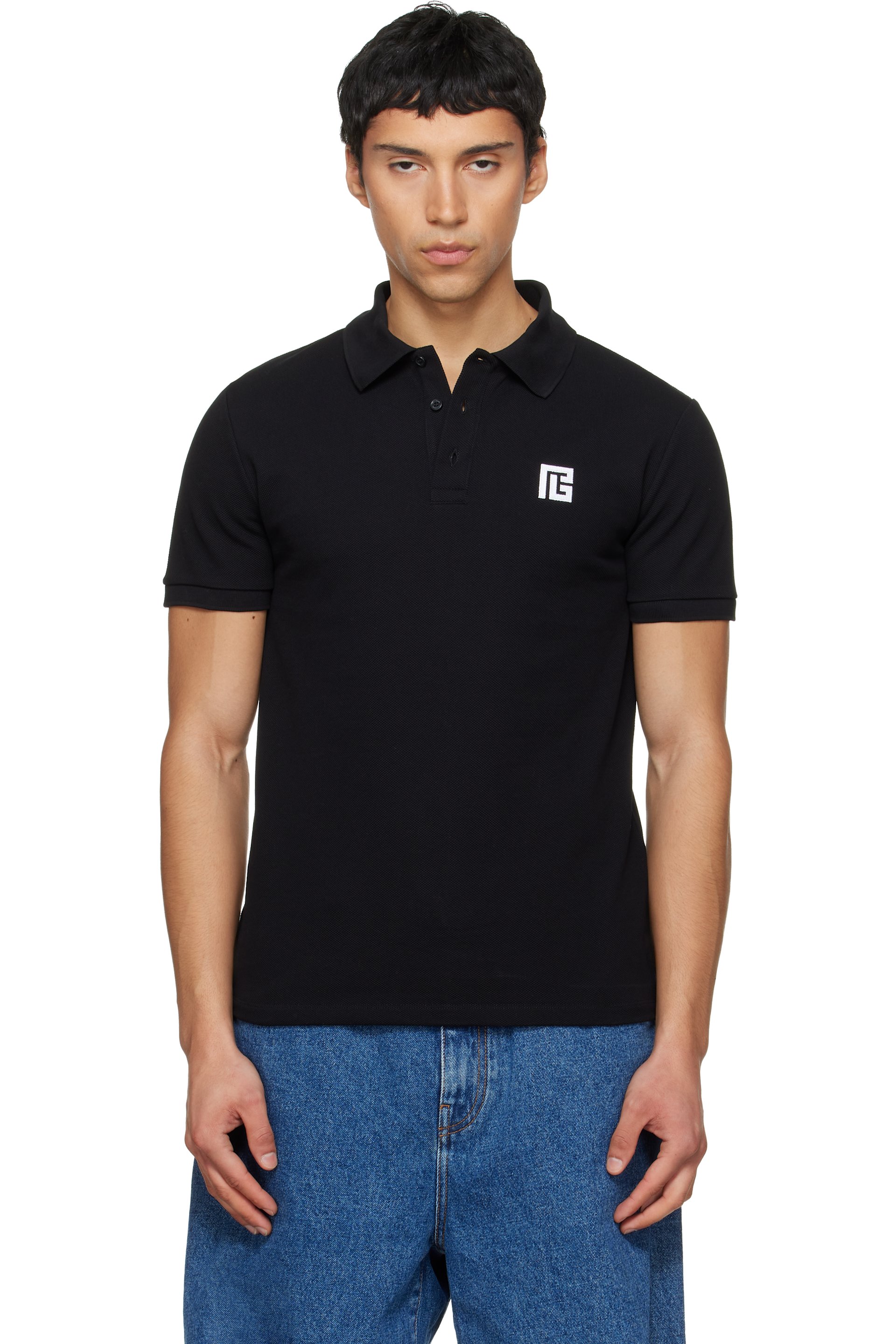 BALMAIN - Black Embroidered Cotton Polo