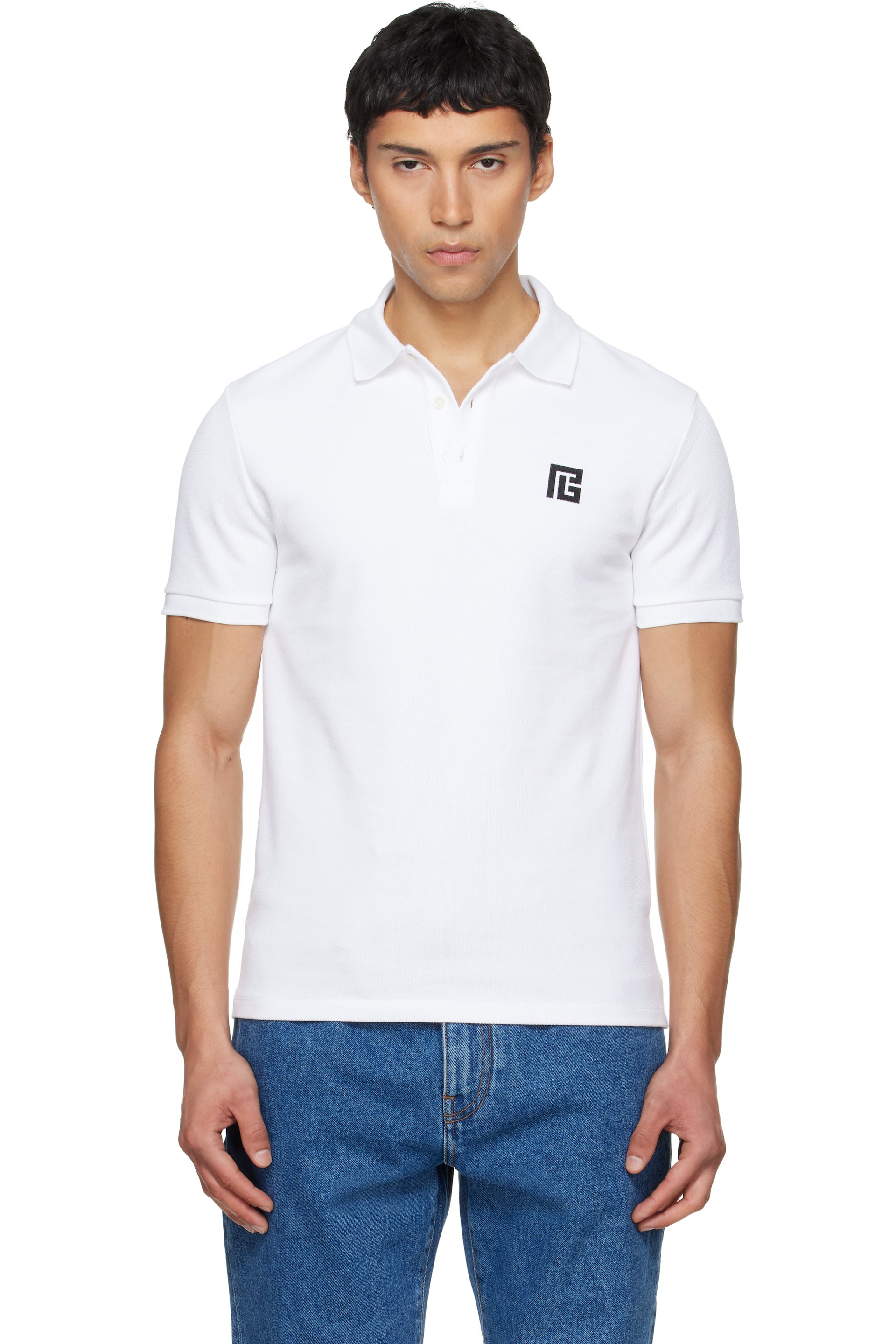 BALMAIN - White Embroidered Cotton Polo