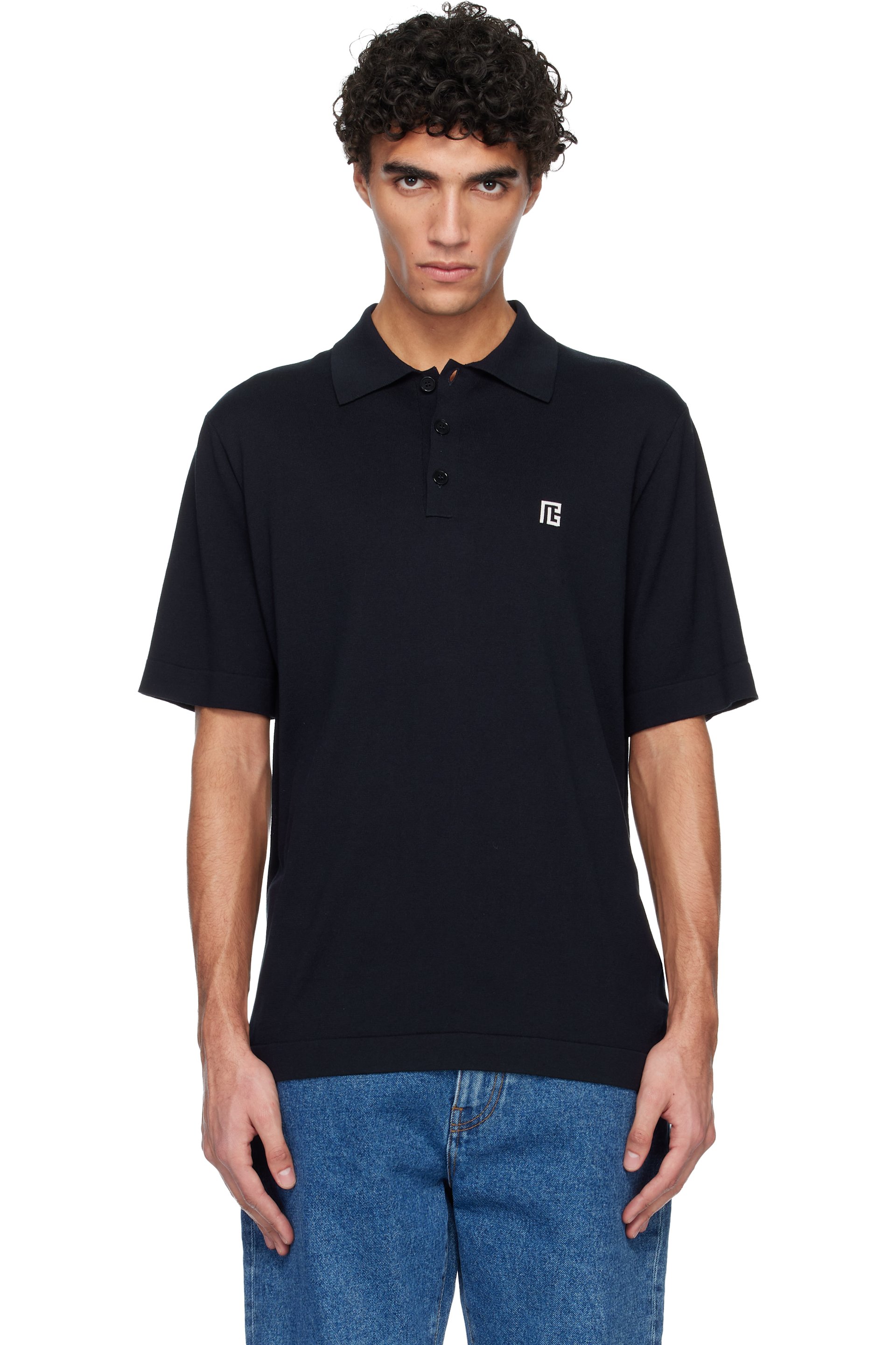 BALMAIN - Navy Embroidered Cotton Polo