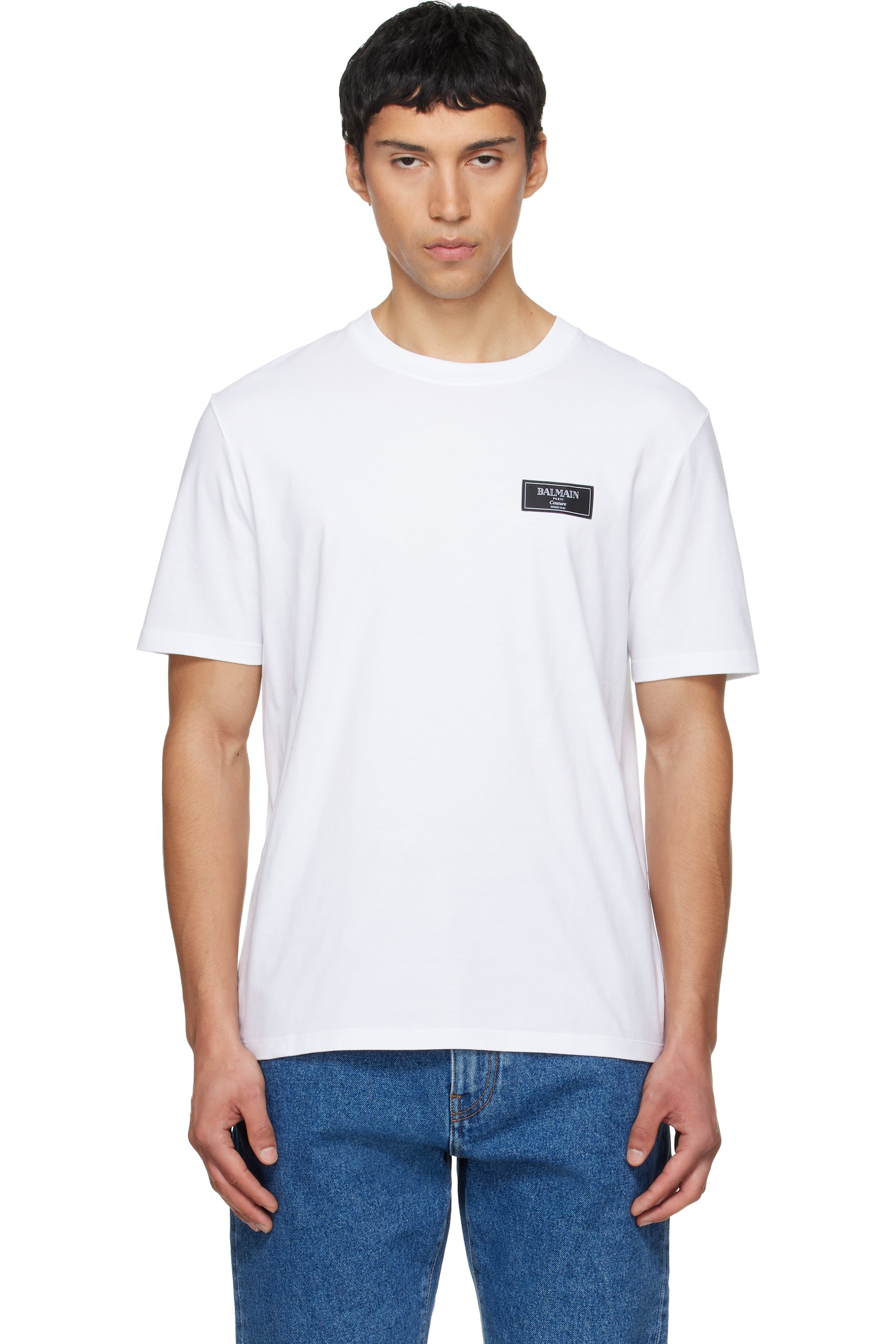 BALMAIN - White Couture Label T-shirt