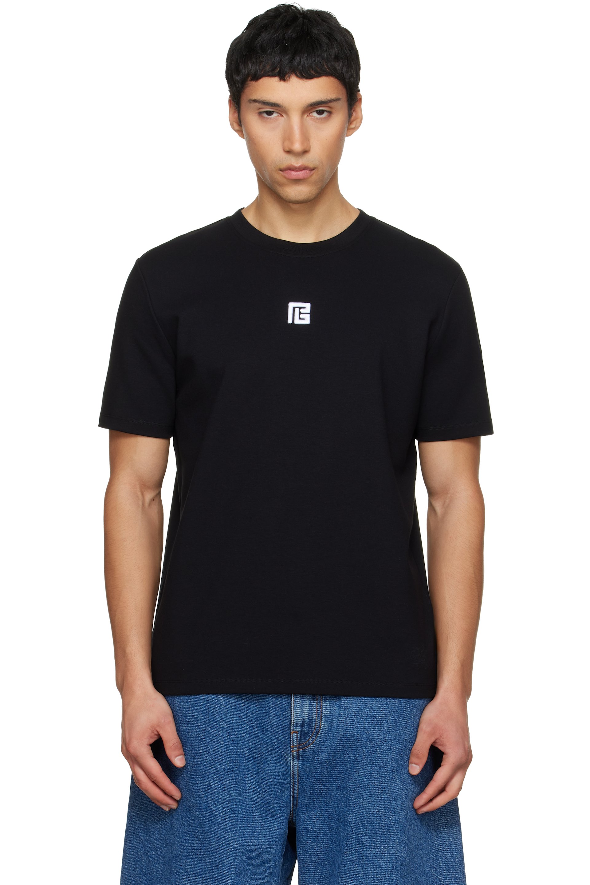 BALMAIN - Black Embroidered Logo T-shirt