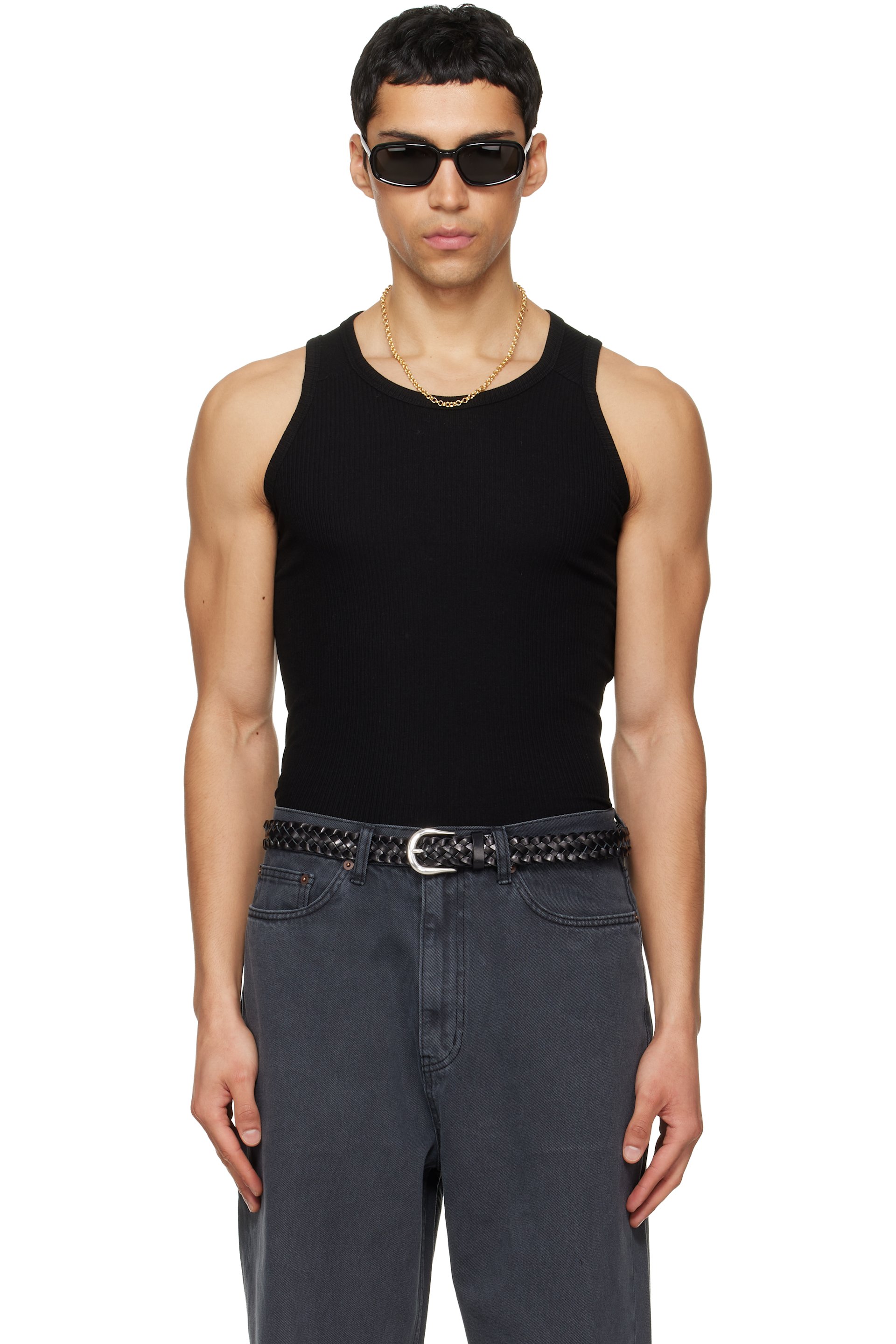 TONYWACK - Black Silk Lyocell Rib Tank Top