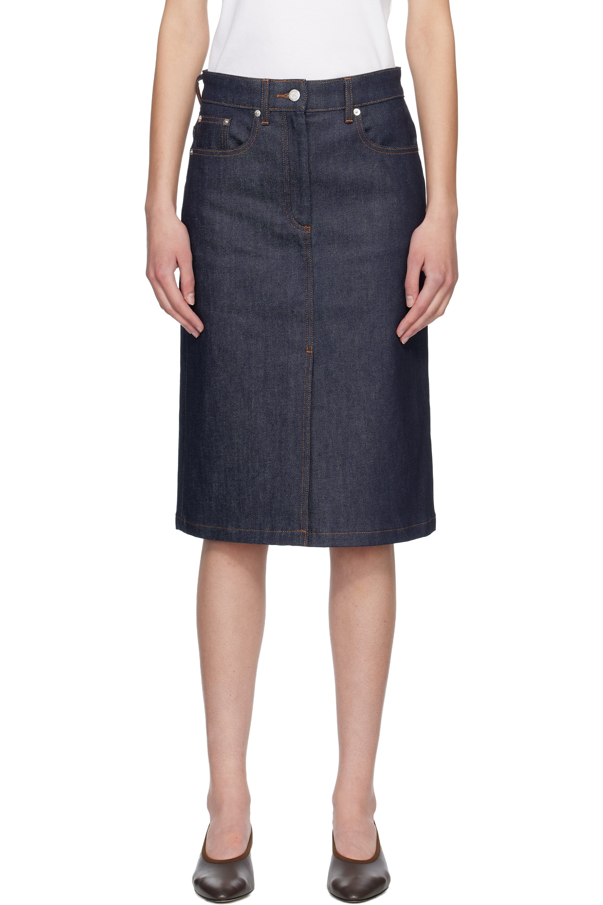A.P.C. - Jupe midi Lizzie bleu marine en denim