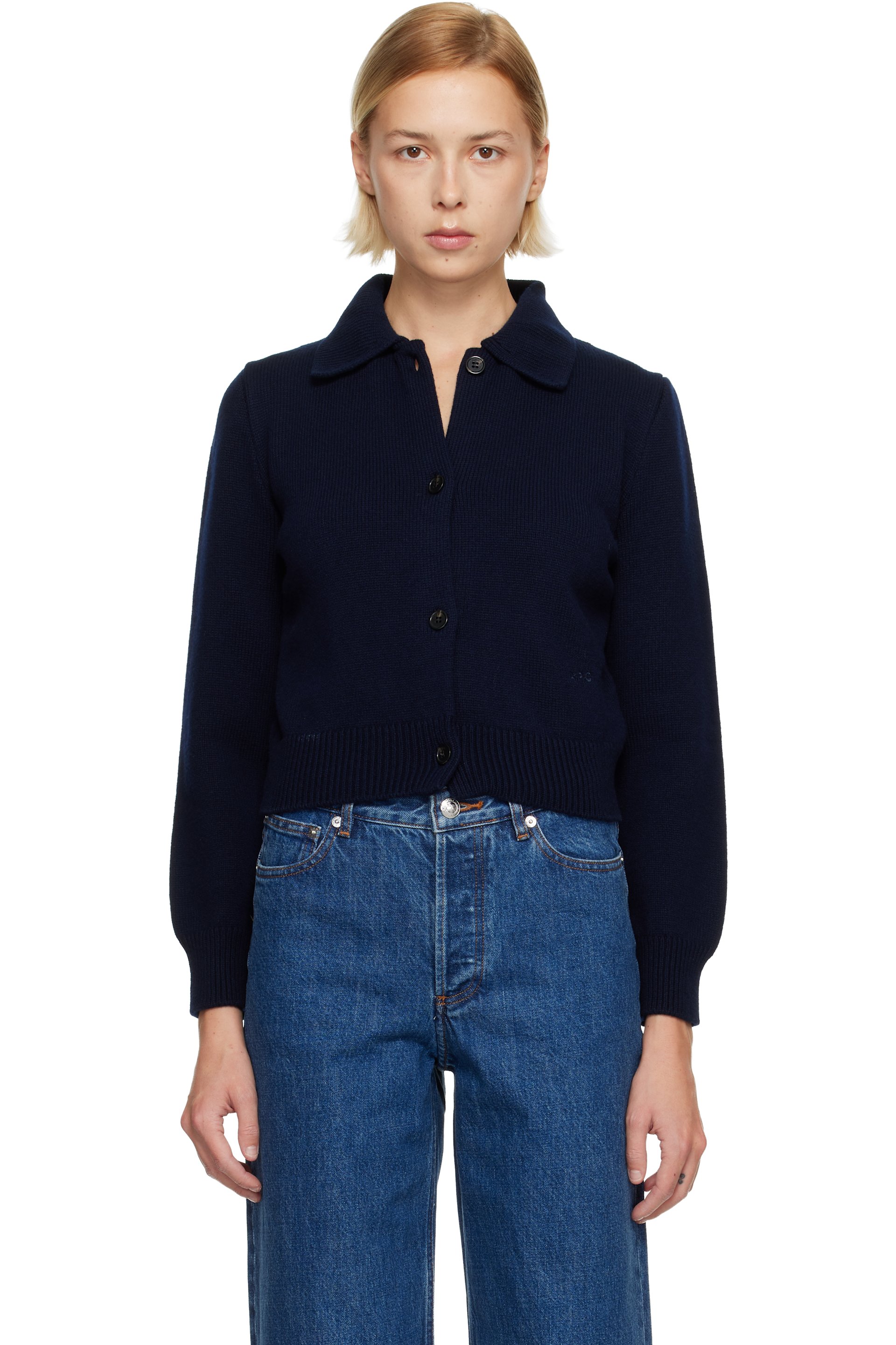 A.P.C. - Navy Polo Shirt Collar Cardigan
