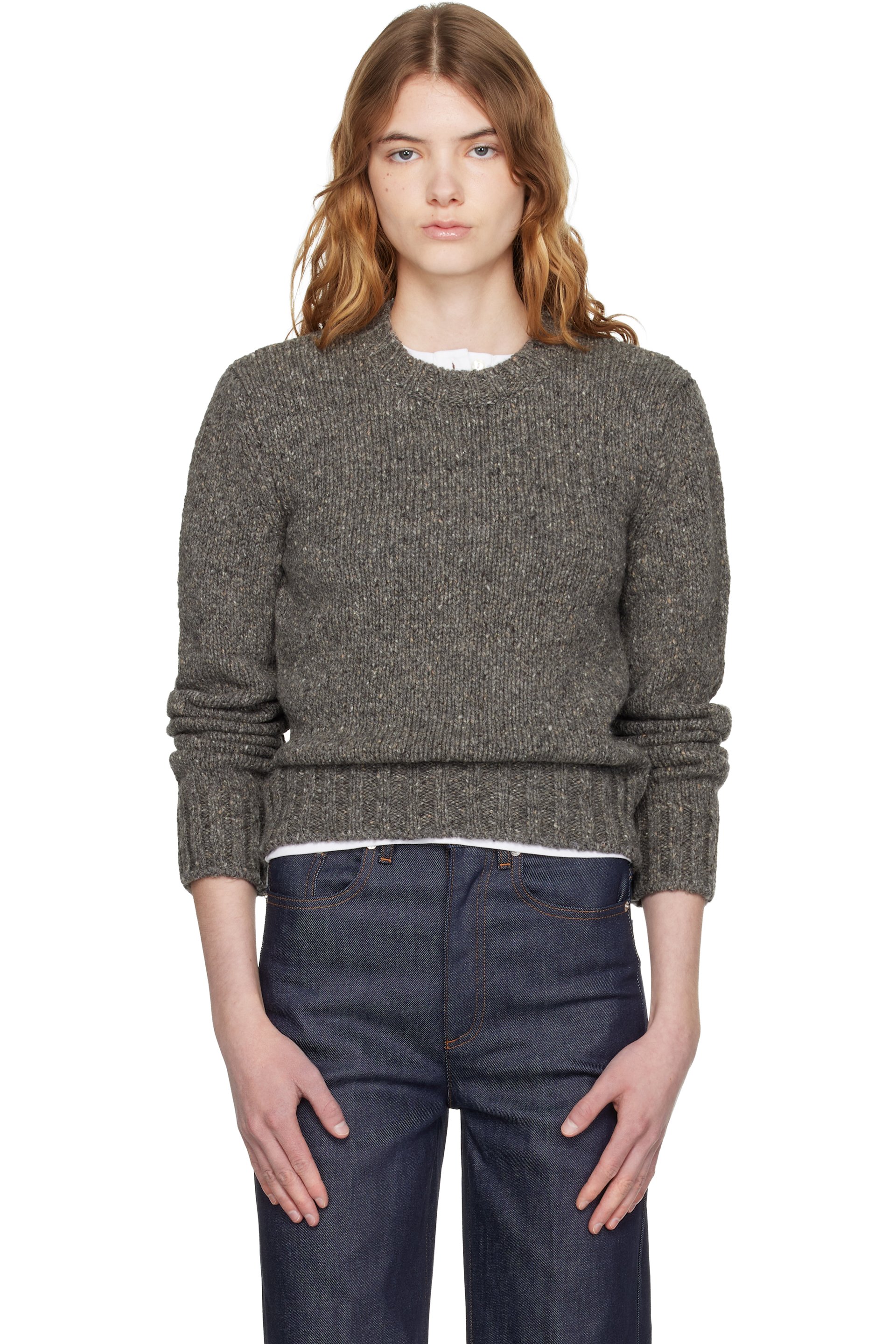 A.P.C. - Pull gris à col ras du cou