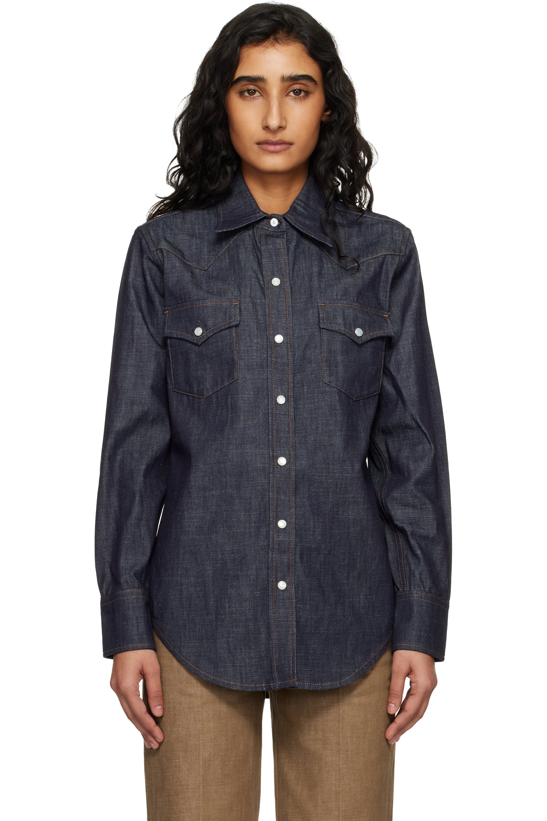 A.P.C. - Chemise western bleu marine en denim