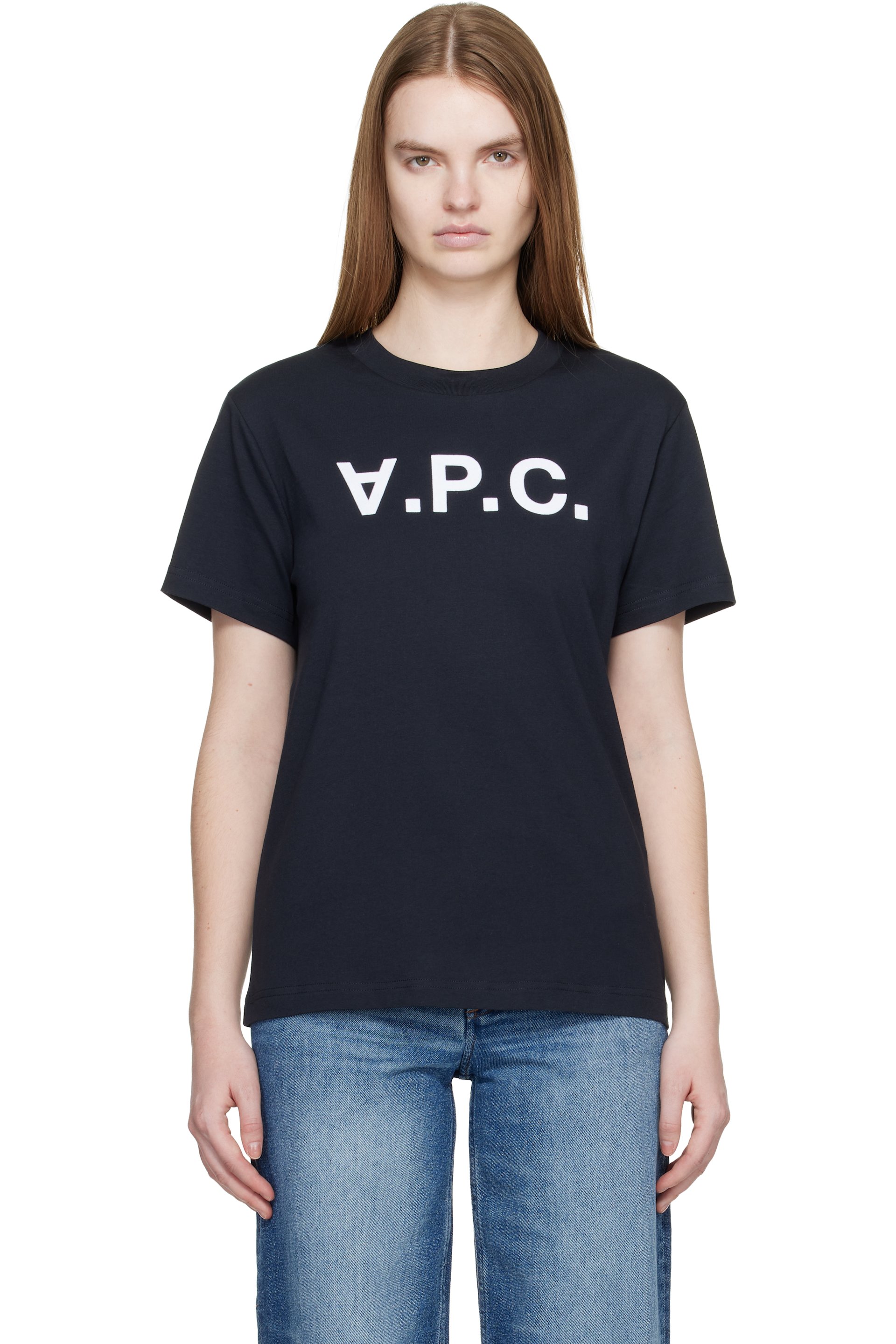 A.P.C. - T-shirt bleu marine à grand logo V.P.C.