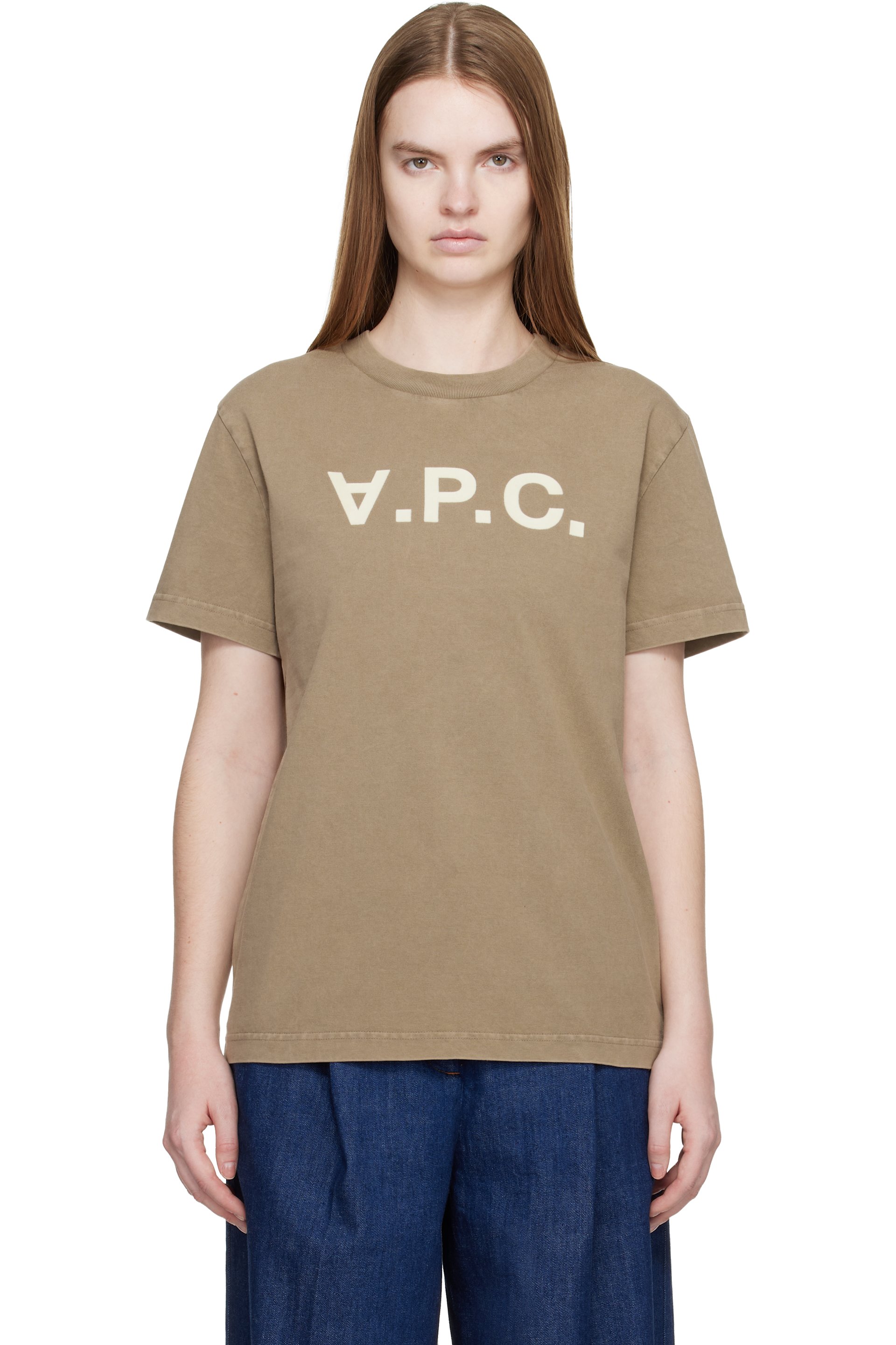 A.P.C. - T-shirt kaki à grand logo V.P.C.