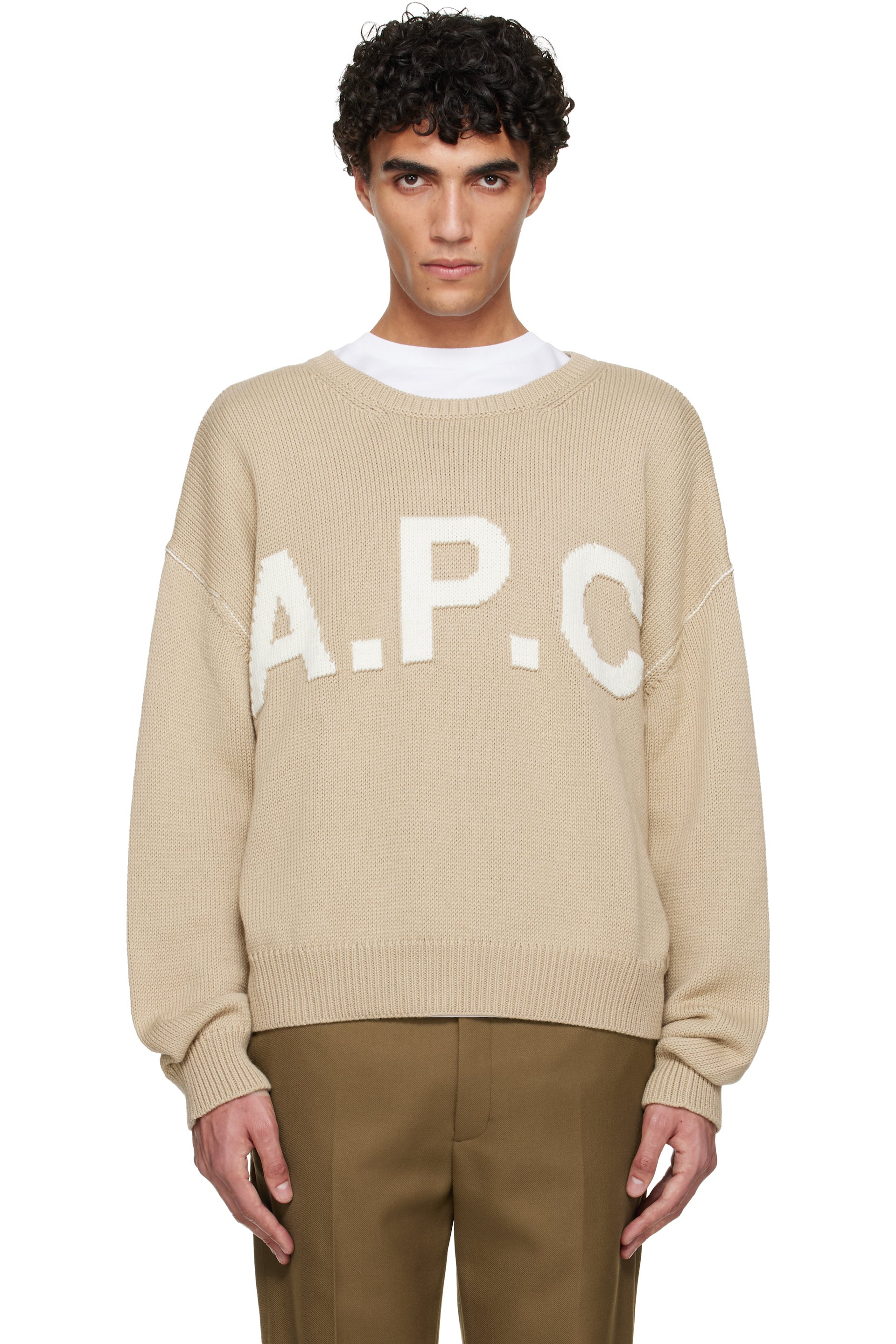 A.P.C. - Pull beige à logo