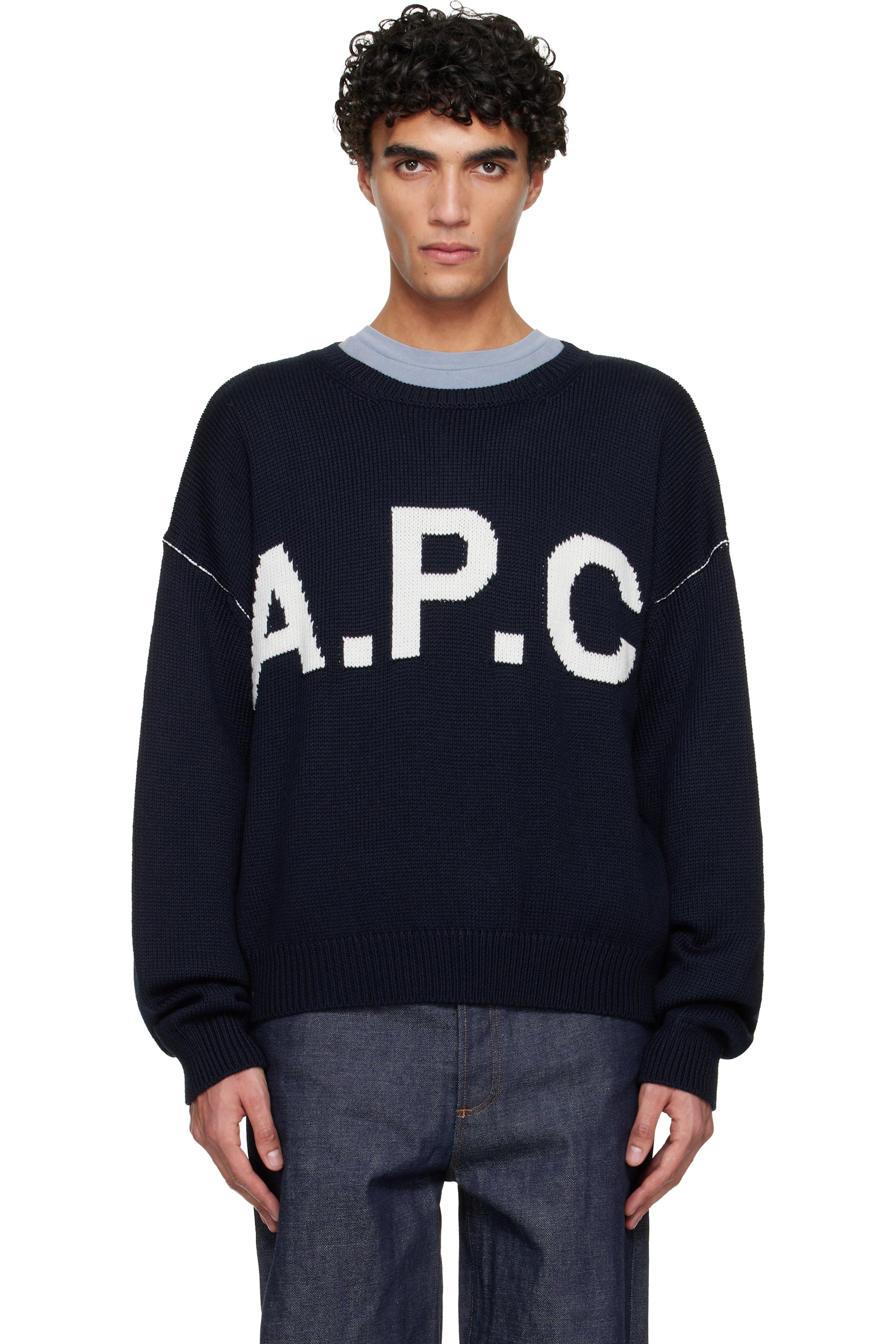 A.P.C. - Pull bleu marine à logo