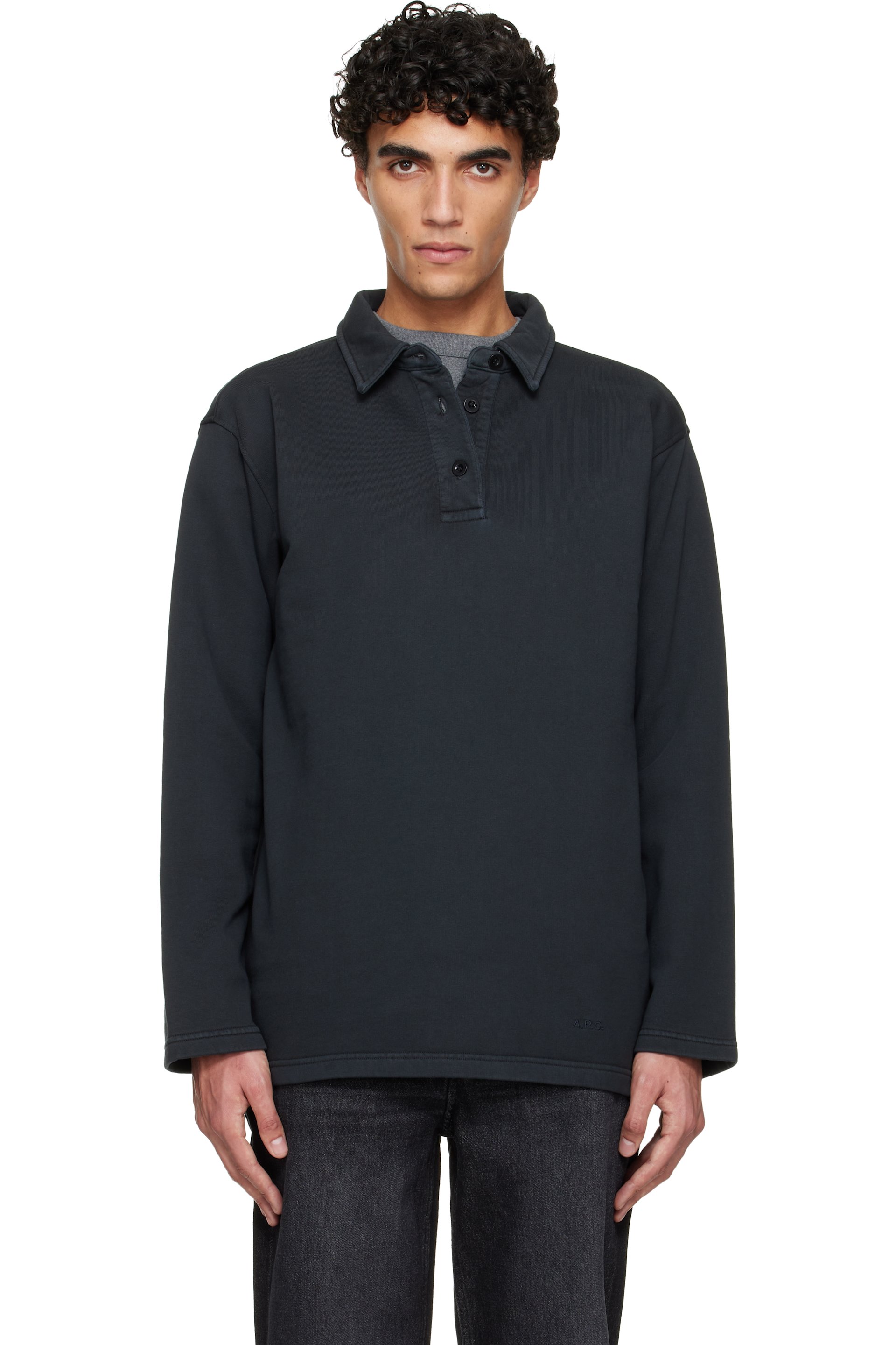 A.P.C. - Black Long-Sleeve Polo