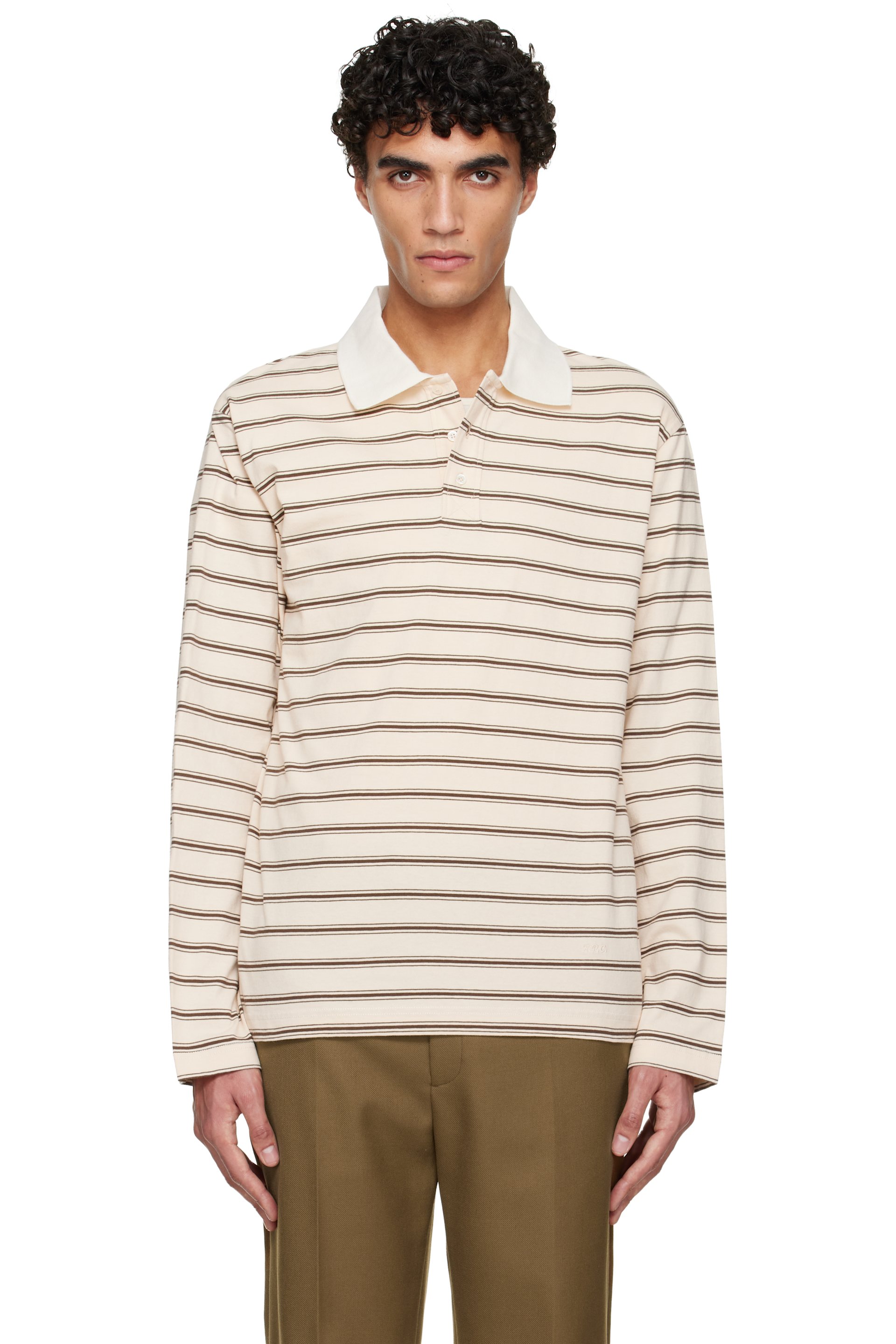 A.P.C. - Off-White Long-Sleeve Striped Polo