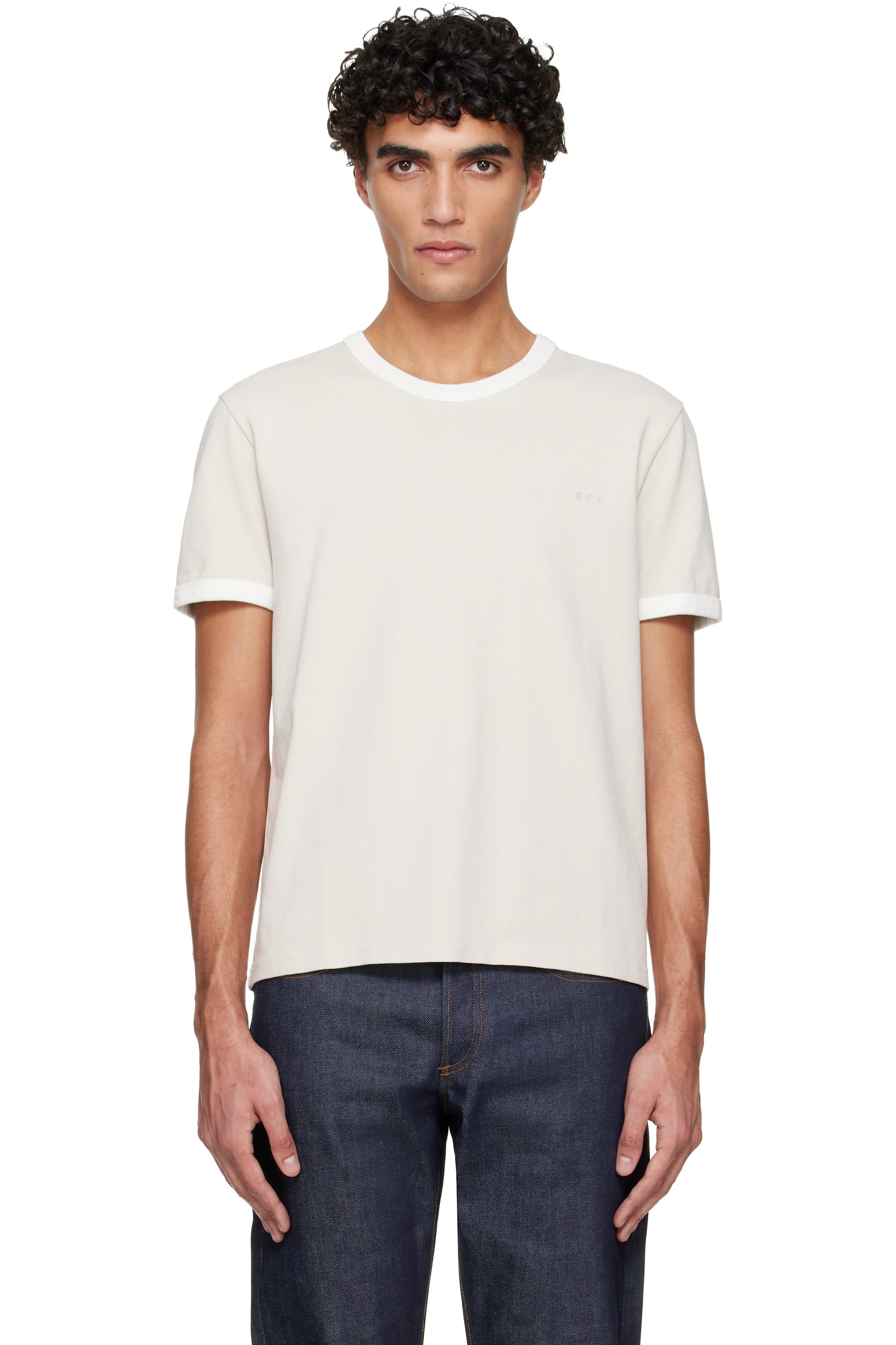 A.P.C. - Beige Embroidered Logo T-shirt