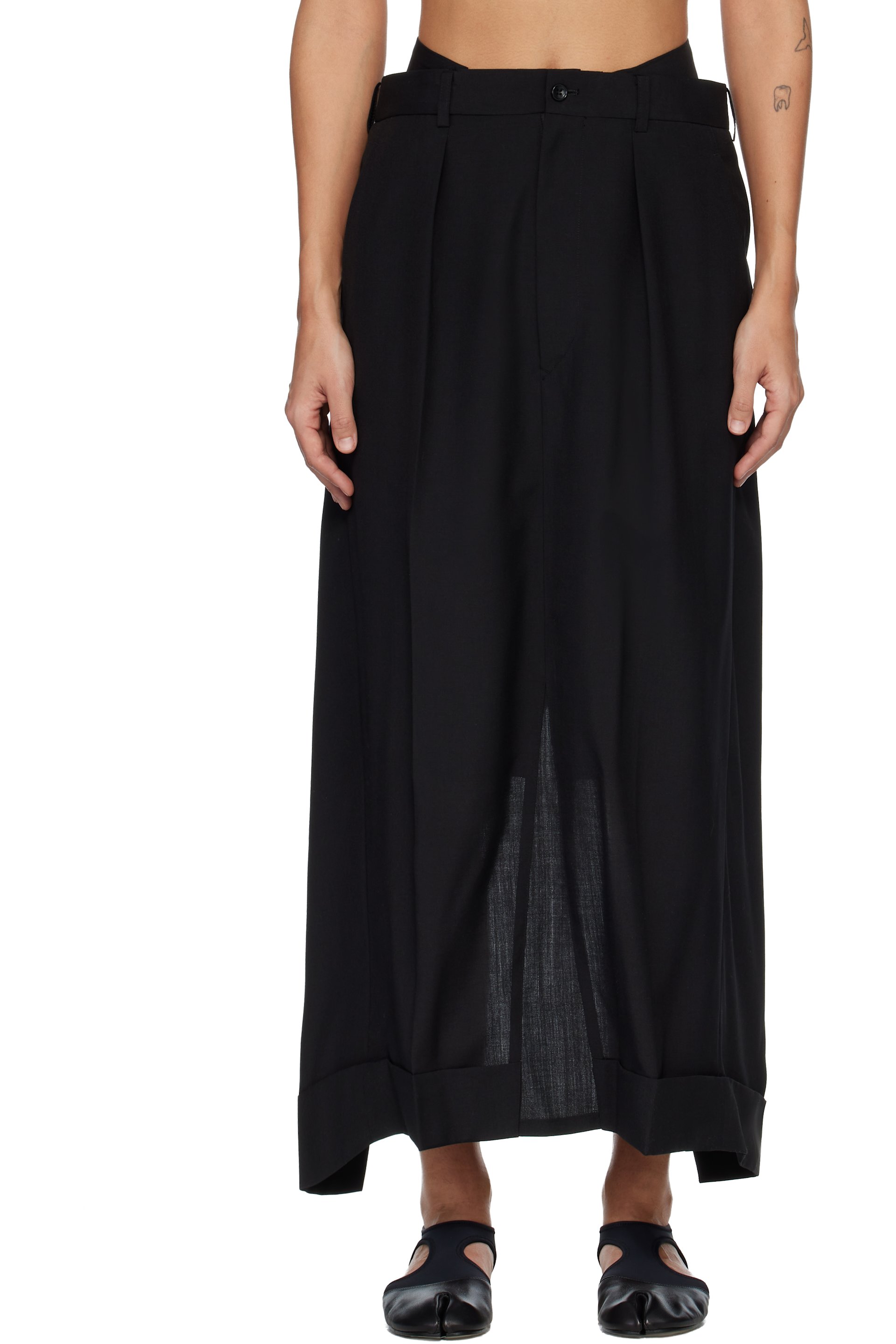 Junya Watanabe - Jupe longue de style pantalon noir en laine tropicale