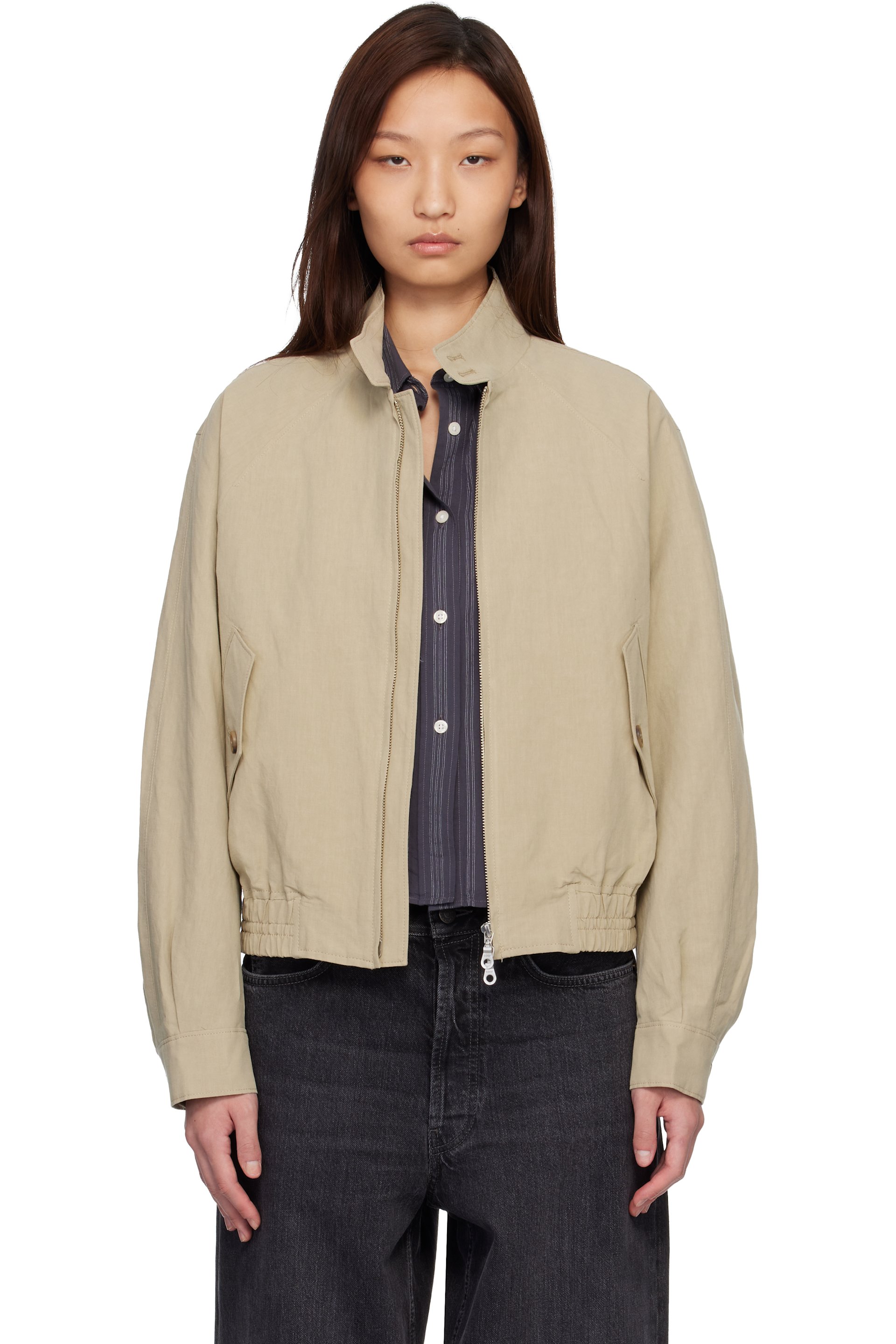 COOR - Blouson Harrington beige en lin mélangé