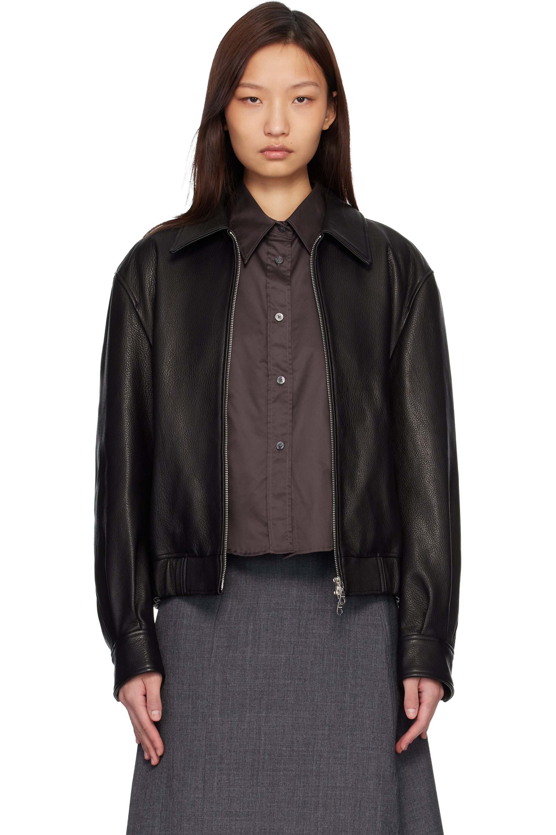 COOR - Blouson noir en cuir de chèvre