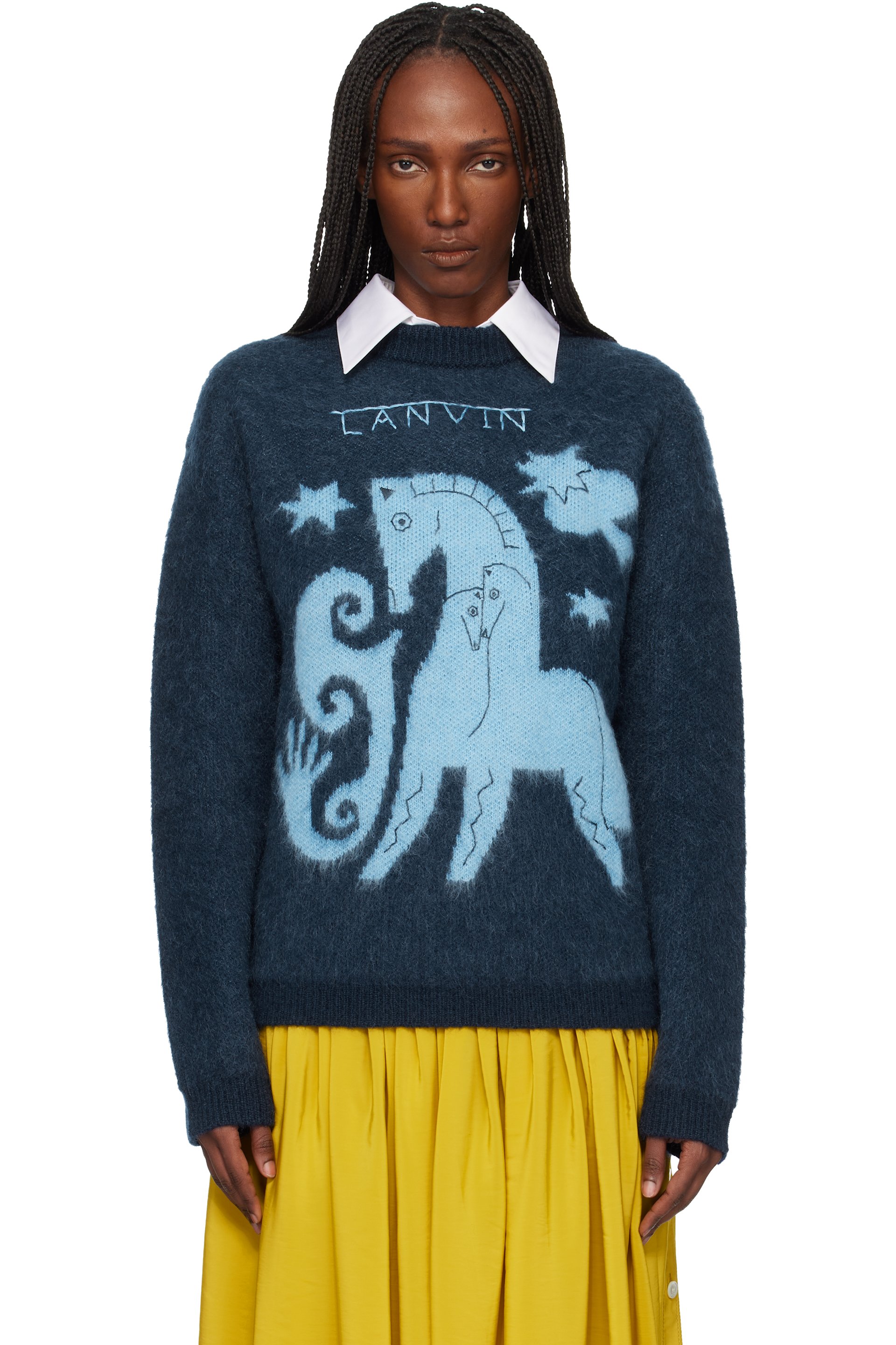 Lanvin - Pull bleu marine en mohair à image en jacquard - Lunar Year