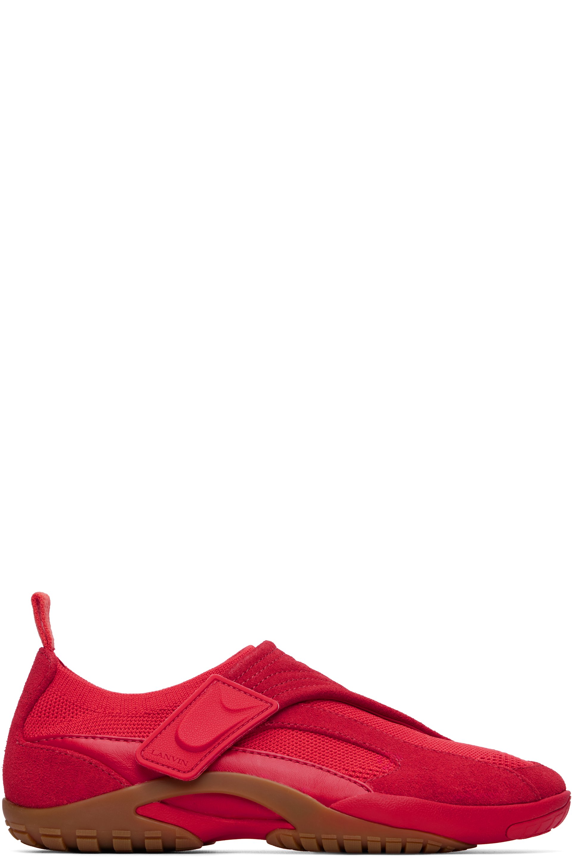 Lanvin - Baskets LNV1 rouges en tricot et en suède