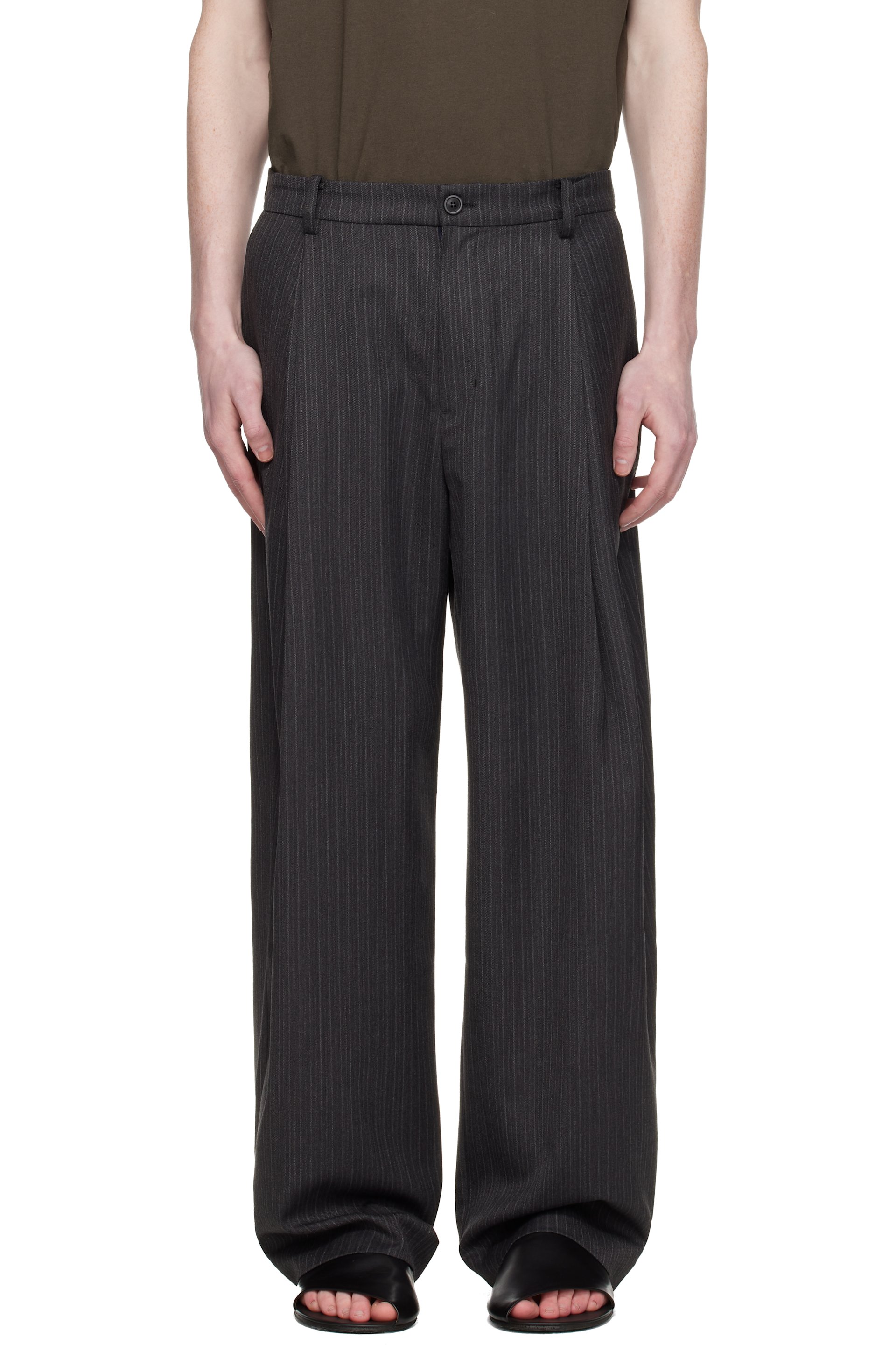 COOR - Gray Stripe Wool Blend Pleated Trousers