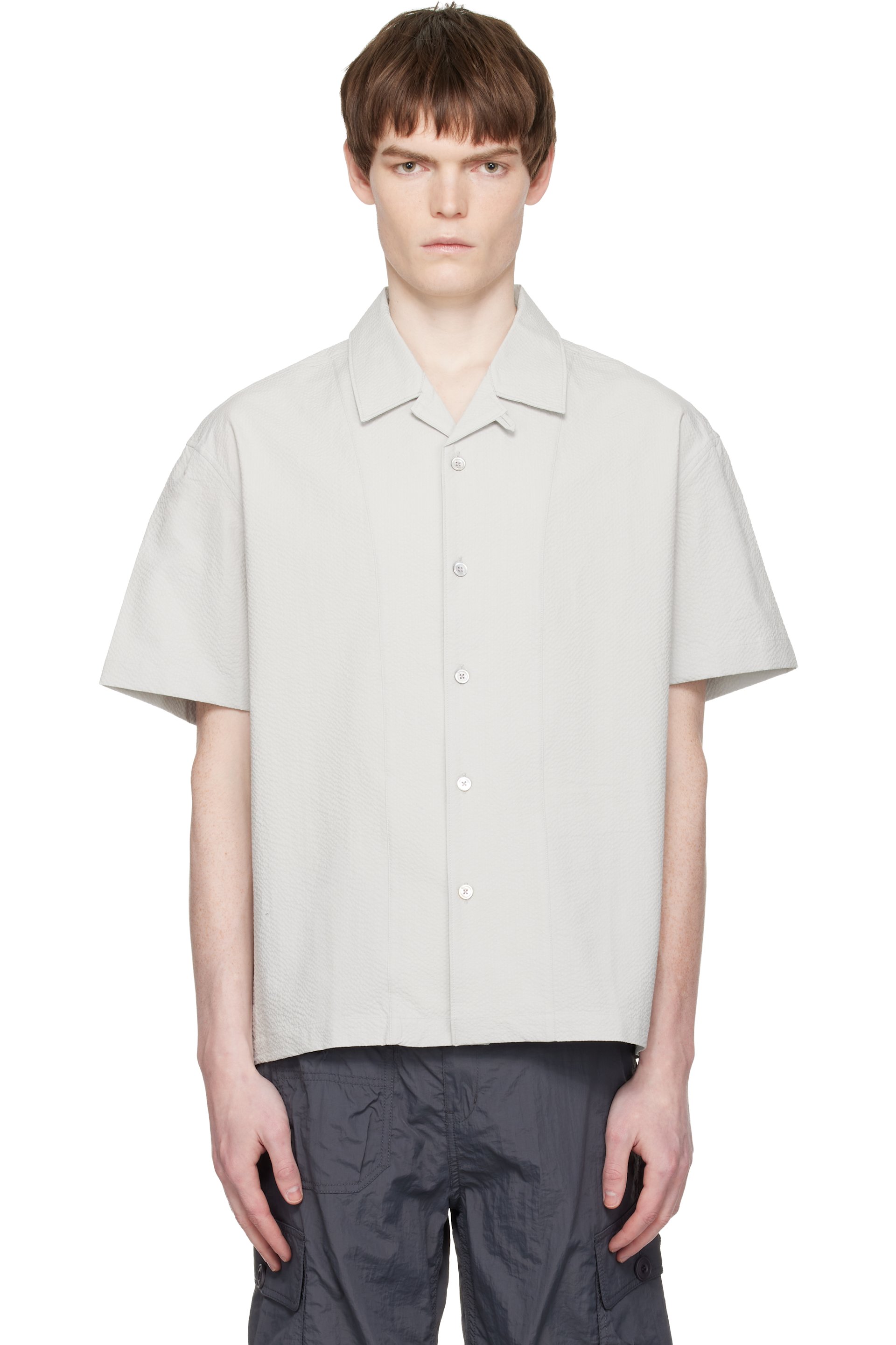 COOR - Gray Panel Line Camp Collar Half Shirt