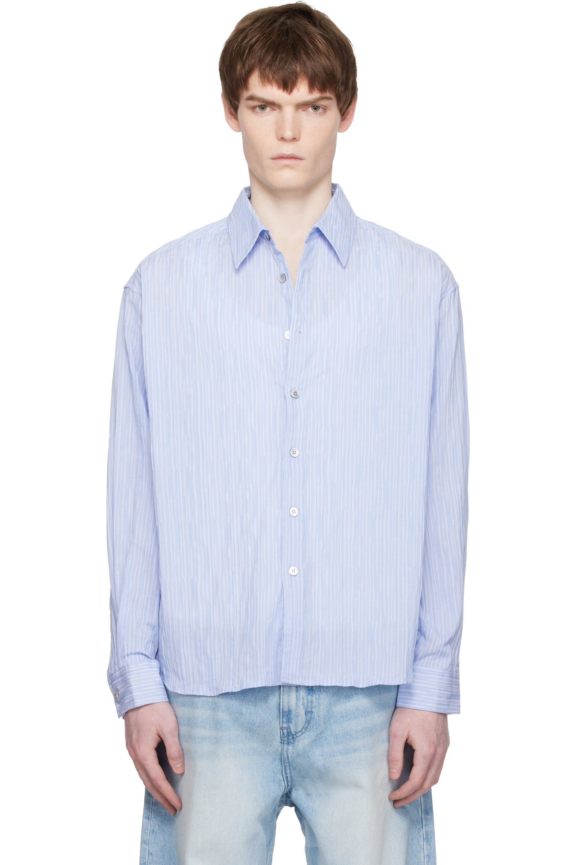 COOR - Blue Semi-Overfit Wrinkle Stripe Shirt