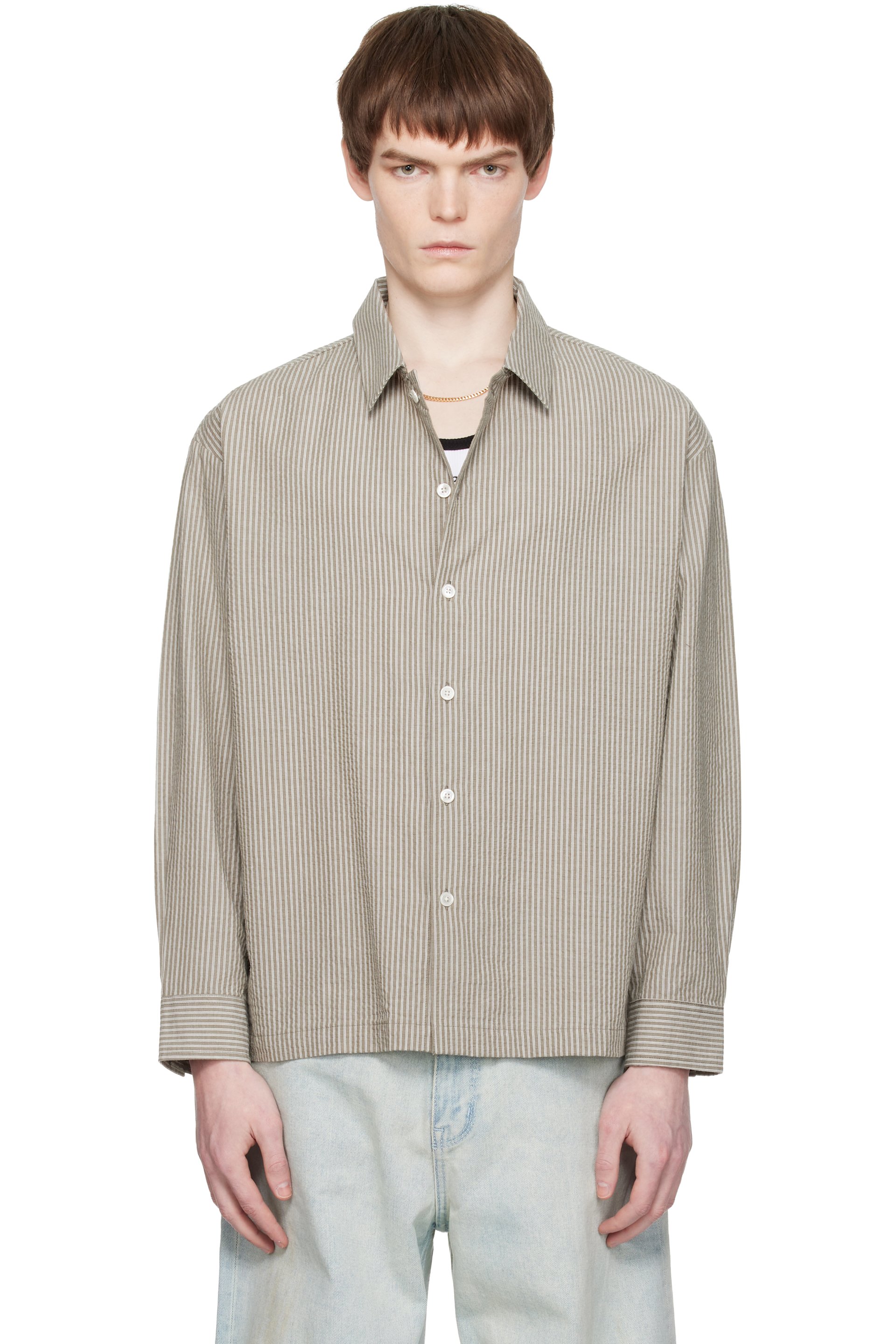 COOR - Khaki Stripe Cotton Lounge Shirt