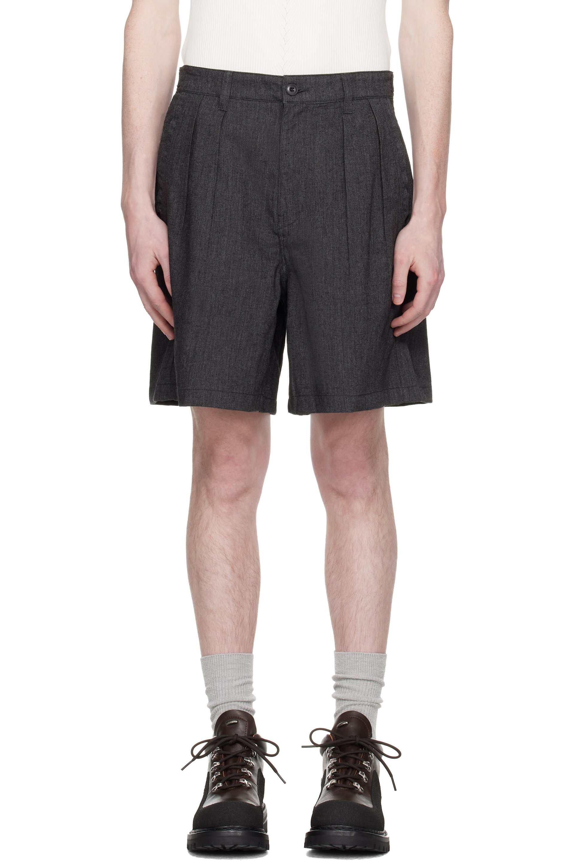 COOR - Gray Two Tuck Linen Shorts