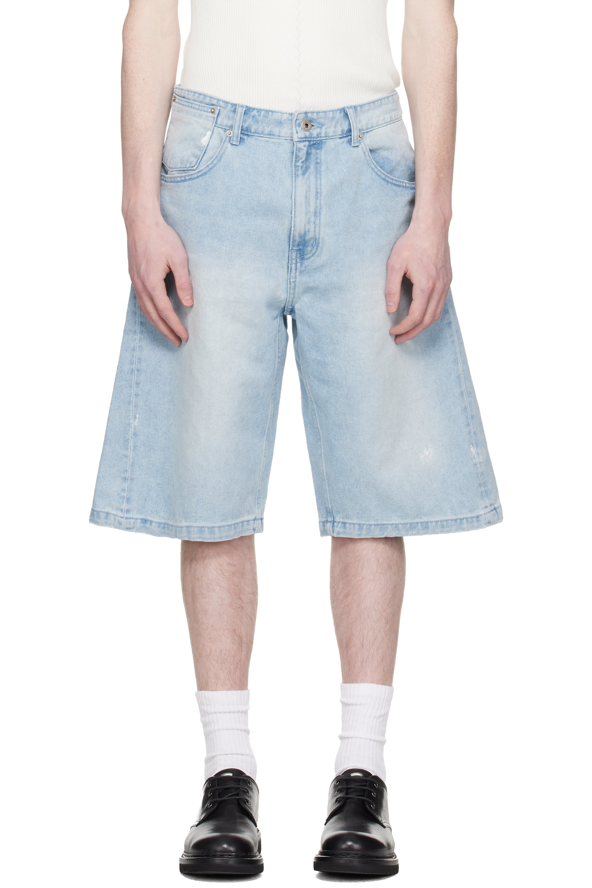 COOR - Blue Painted Washed Bermuda Denim Shorts