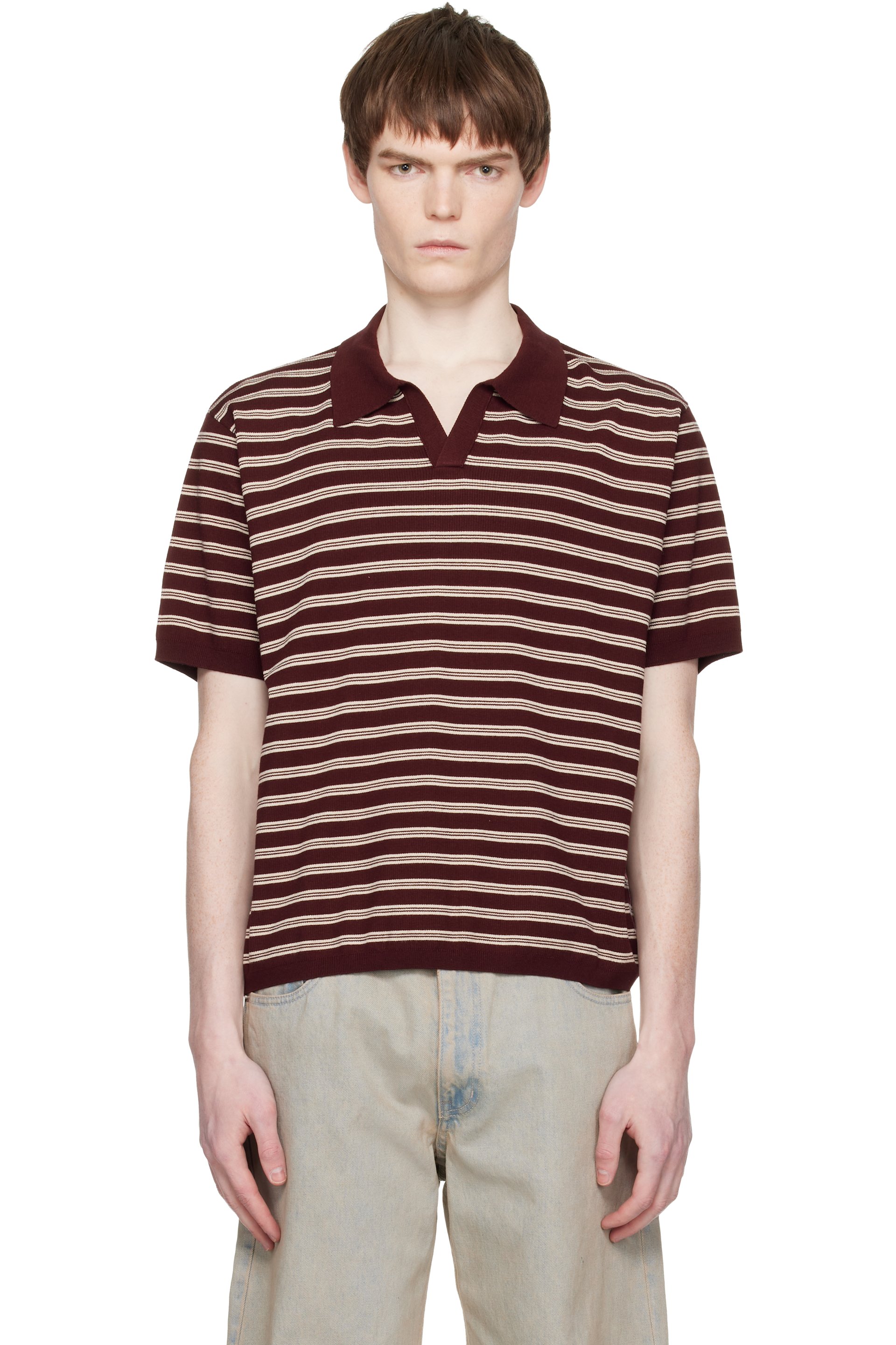 COOR - Red Open-Collar Stripe Polo