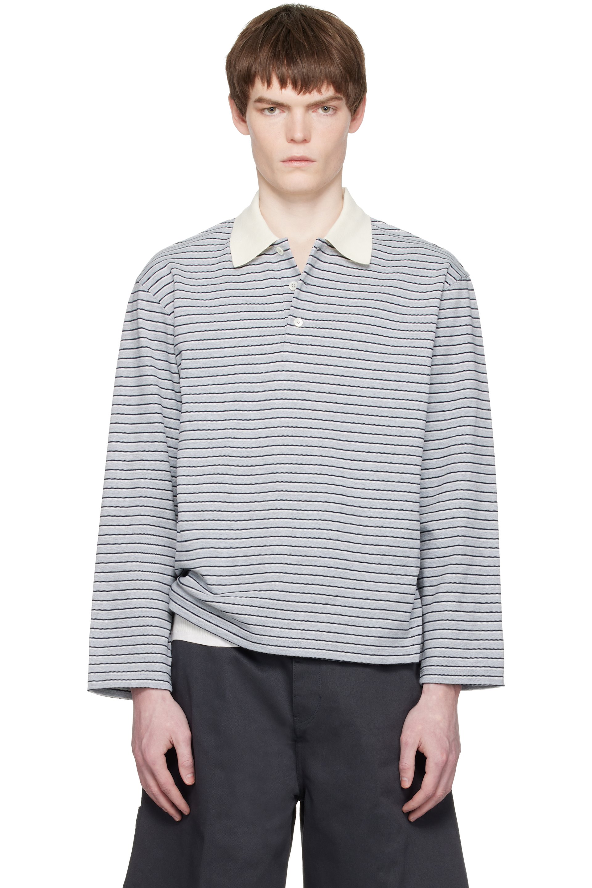 COOR - Gray Multi-Stripe Pique Polo