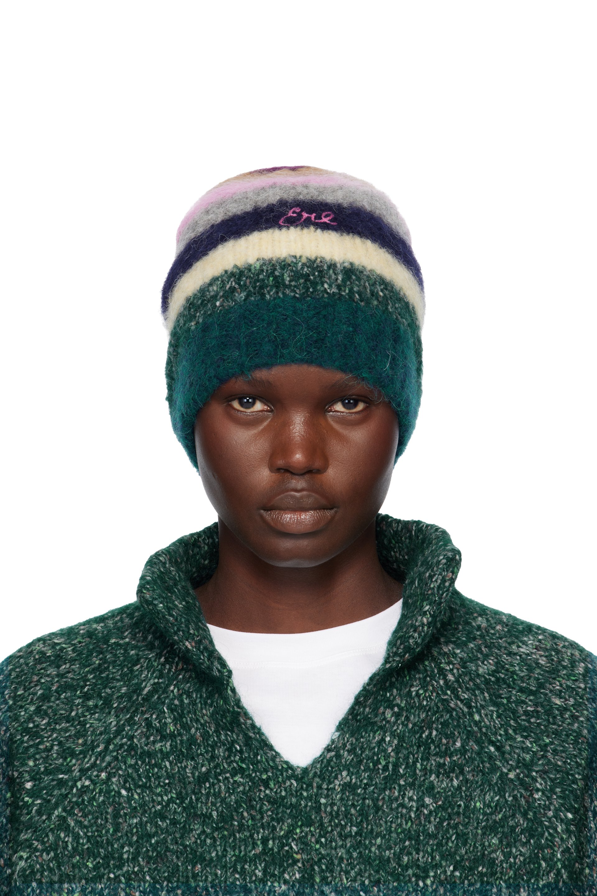 ERL ビーニー ERL: Multicolor Striped Alpaca Mohair Beanie | SSENSE