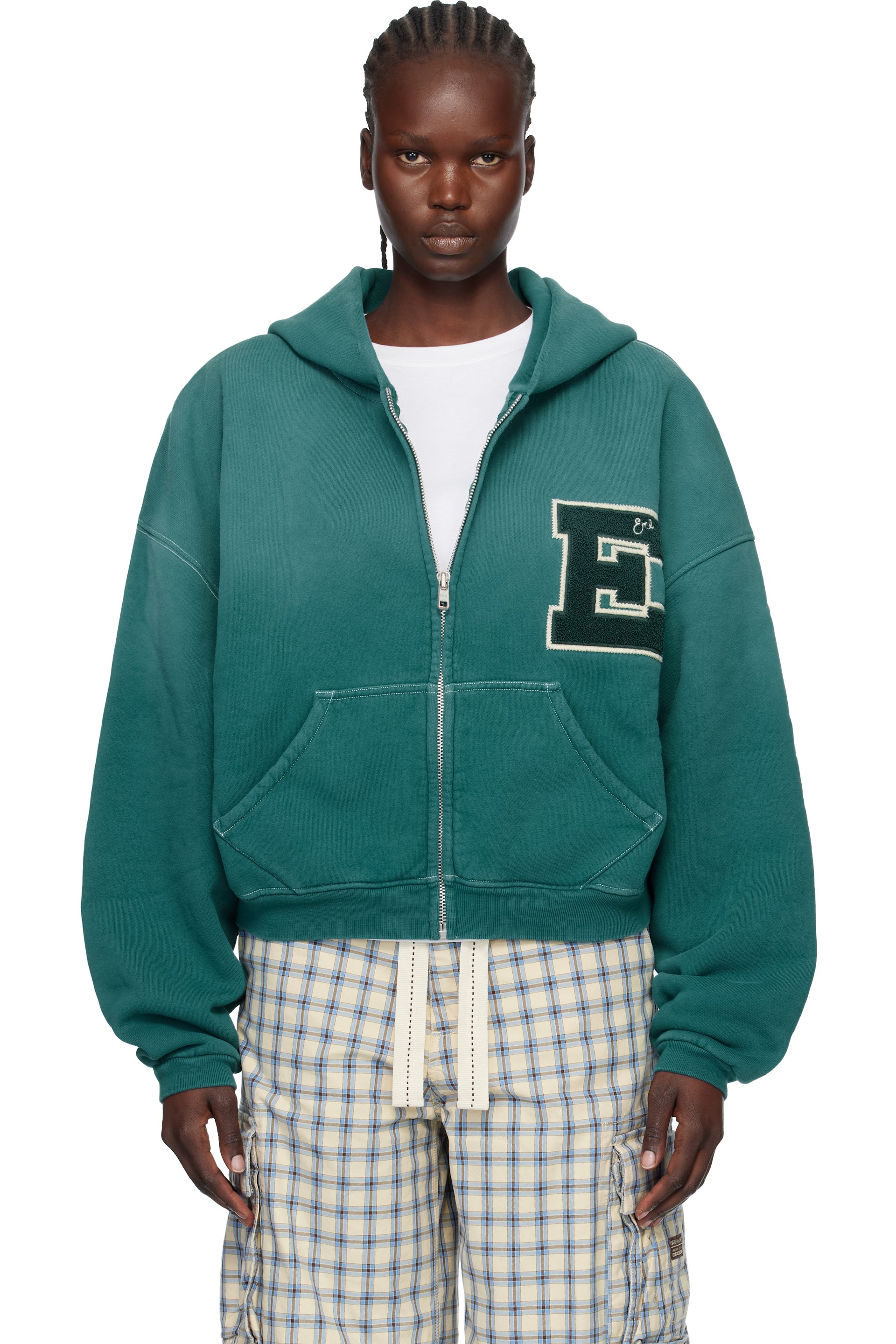 ERL - Pull à capuche de style teddy vert