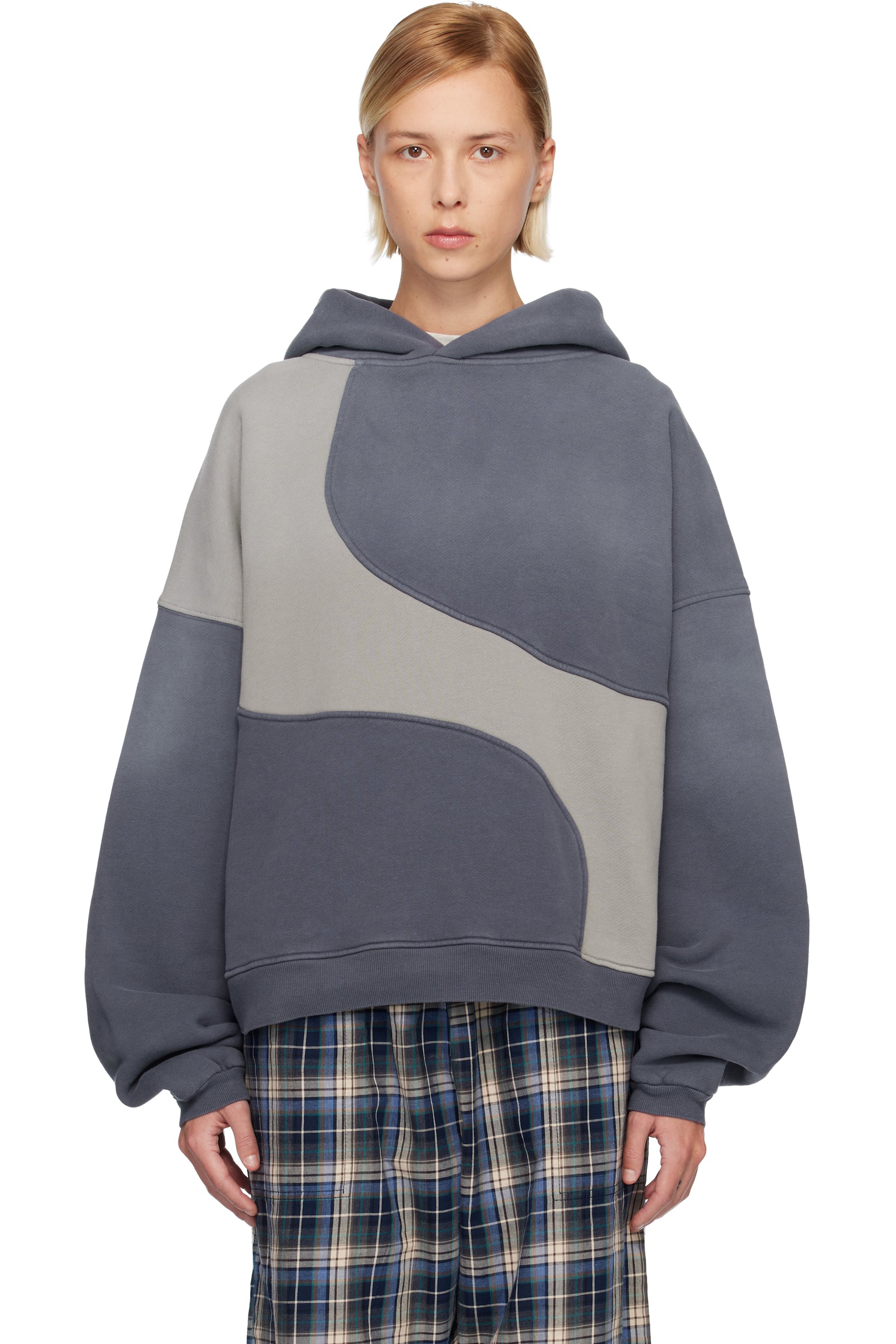 ERL - Pull à capuche gris à passepoils graphiques