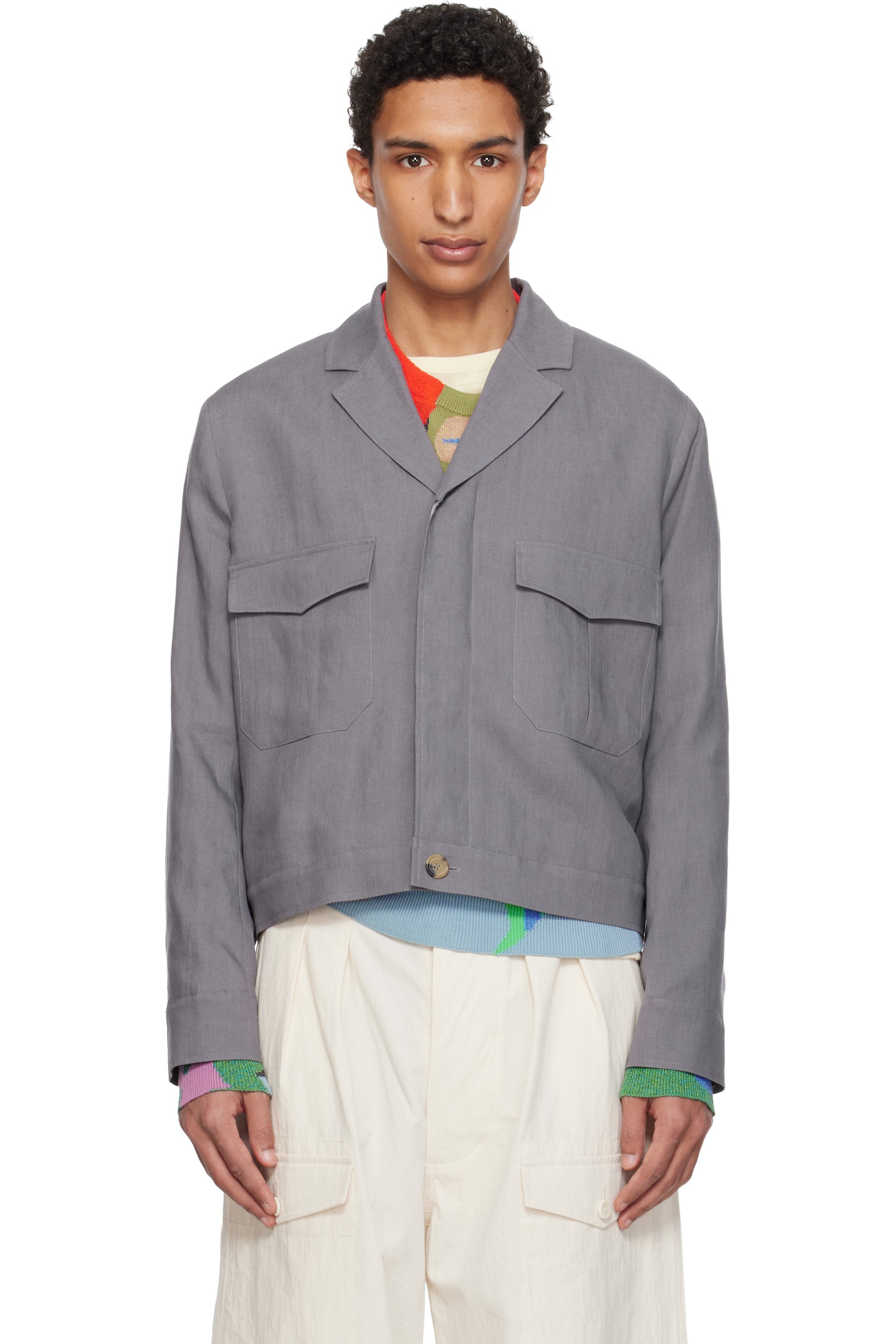 Paul Smith - Purple Linen Open-Collar Jacket