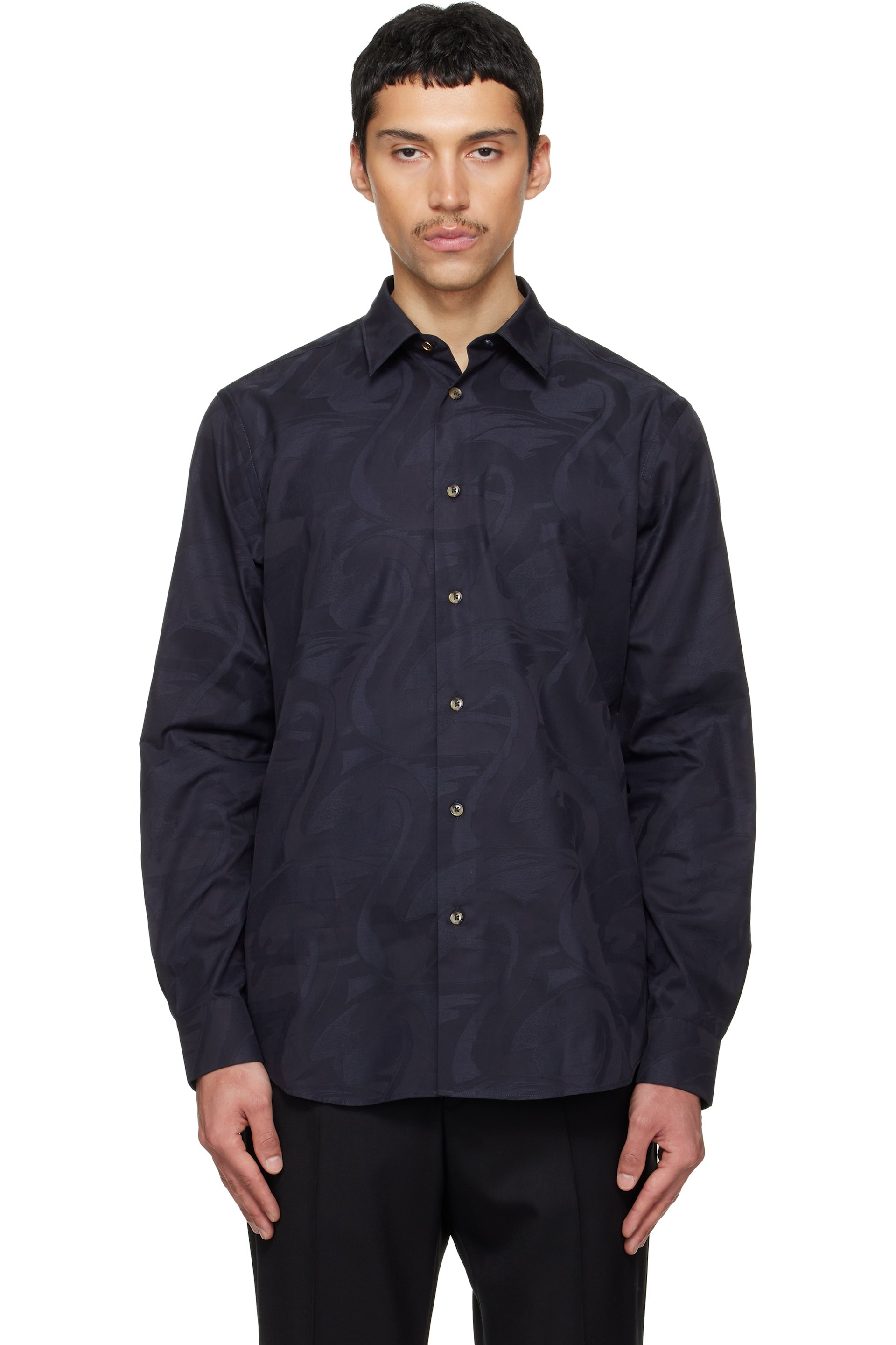 Paul Smith - 黑色 Swan Jacquard Cotton 衬衫