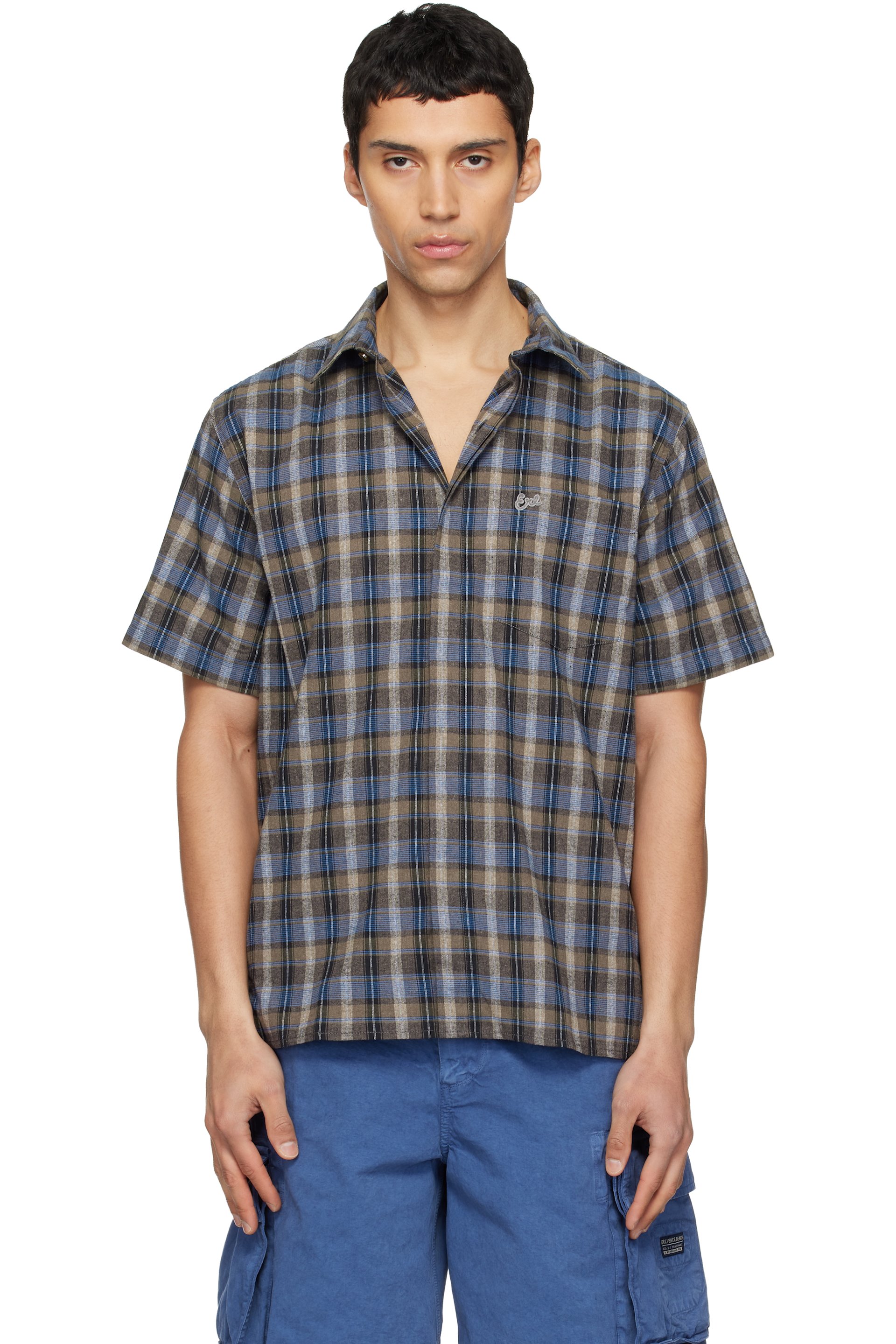 ERL - Gray & Blue Check Short Sleeve Shirt