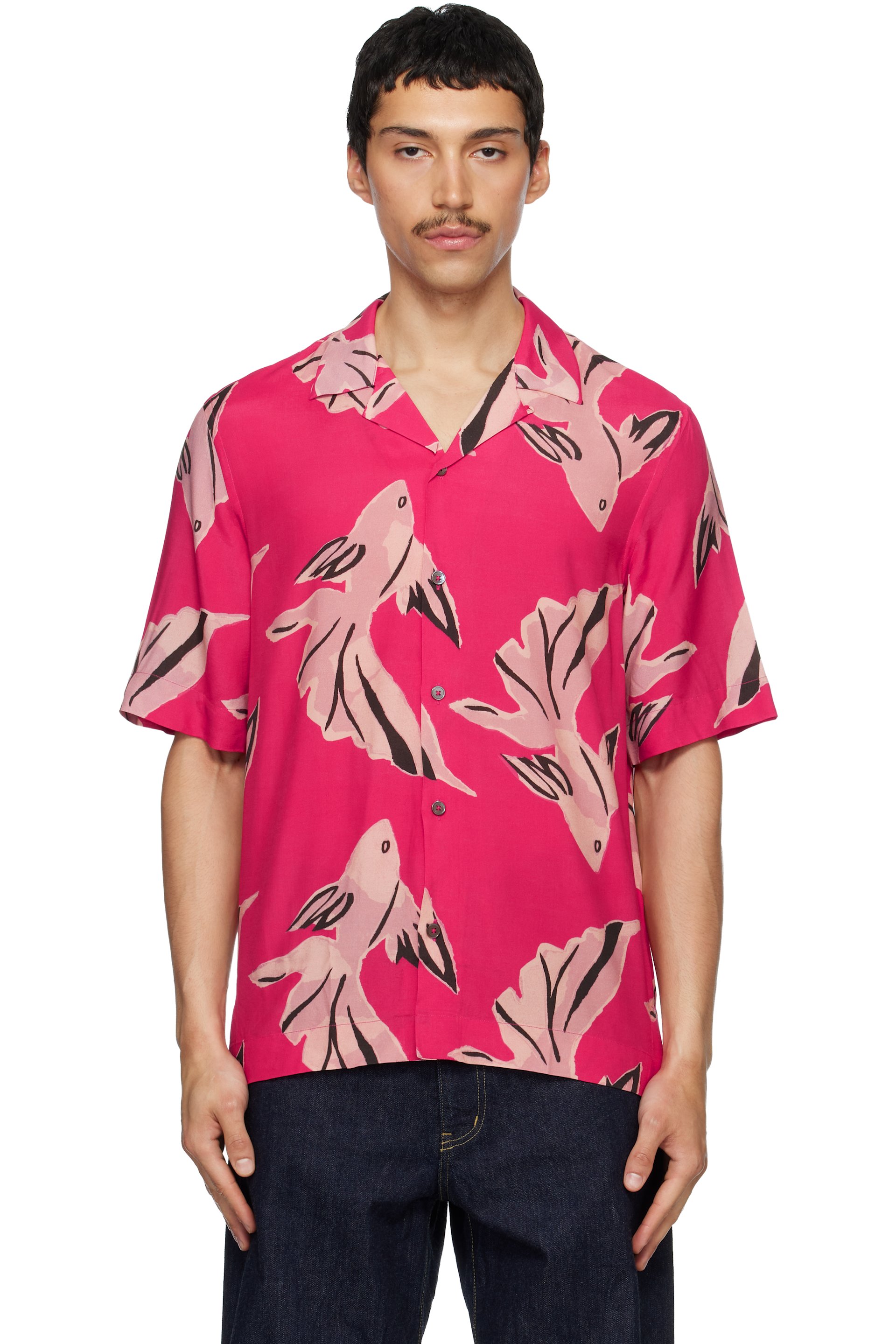 Paul Smith - 粉色 Le Peche Fish Print Viscose 衬衫