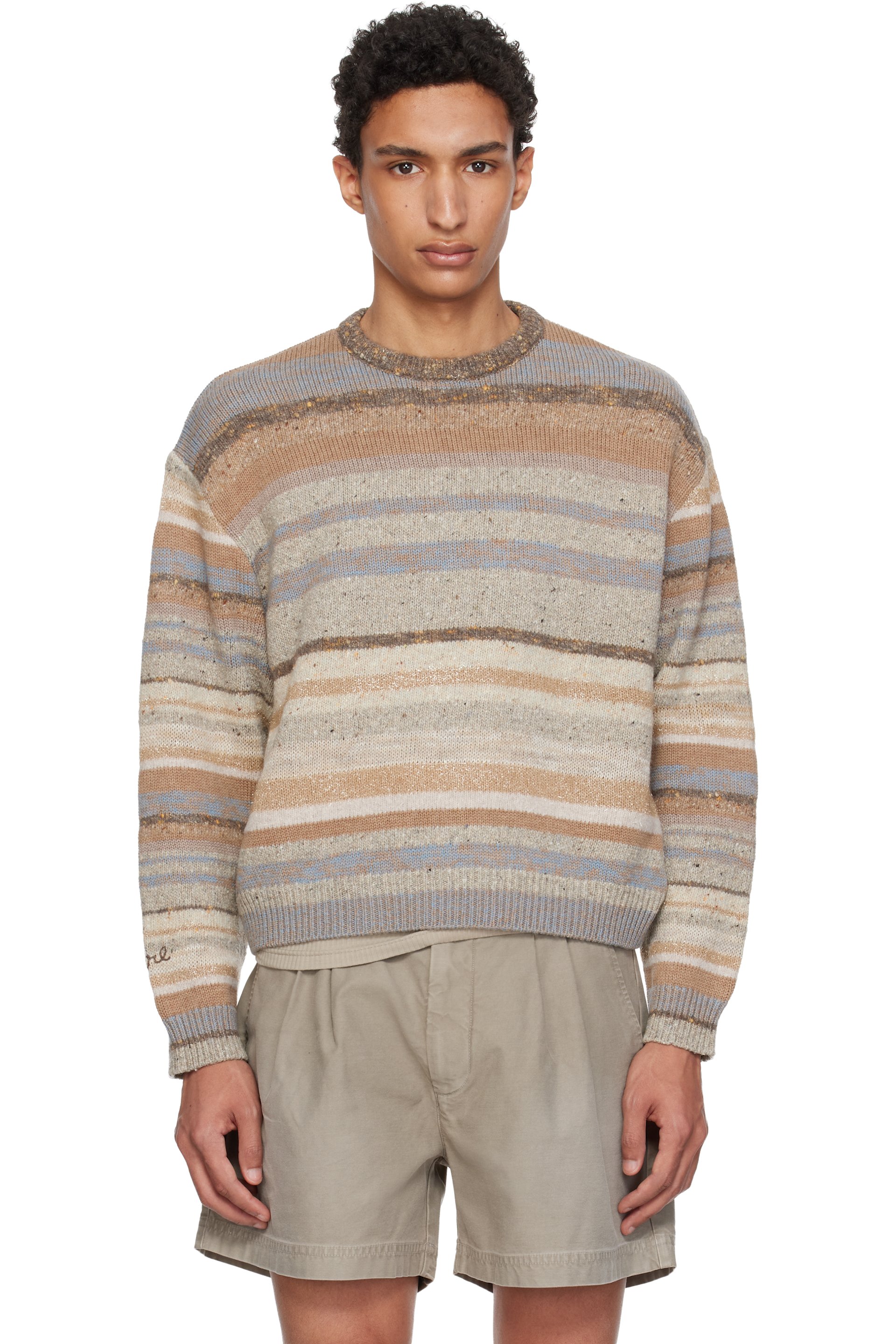 ERL - Brown Striped Knit Crewneck