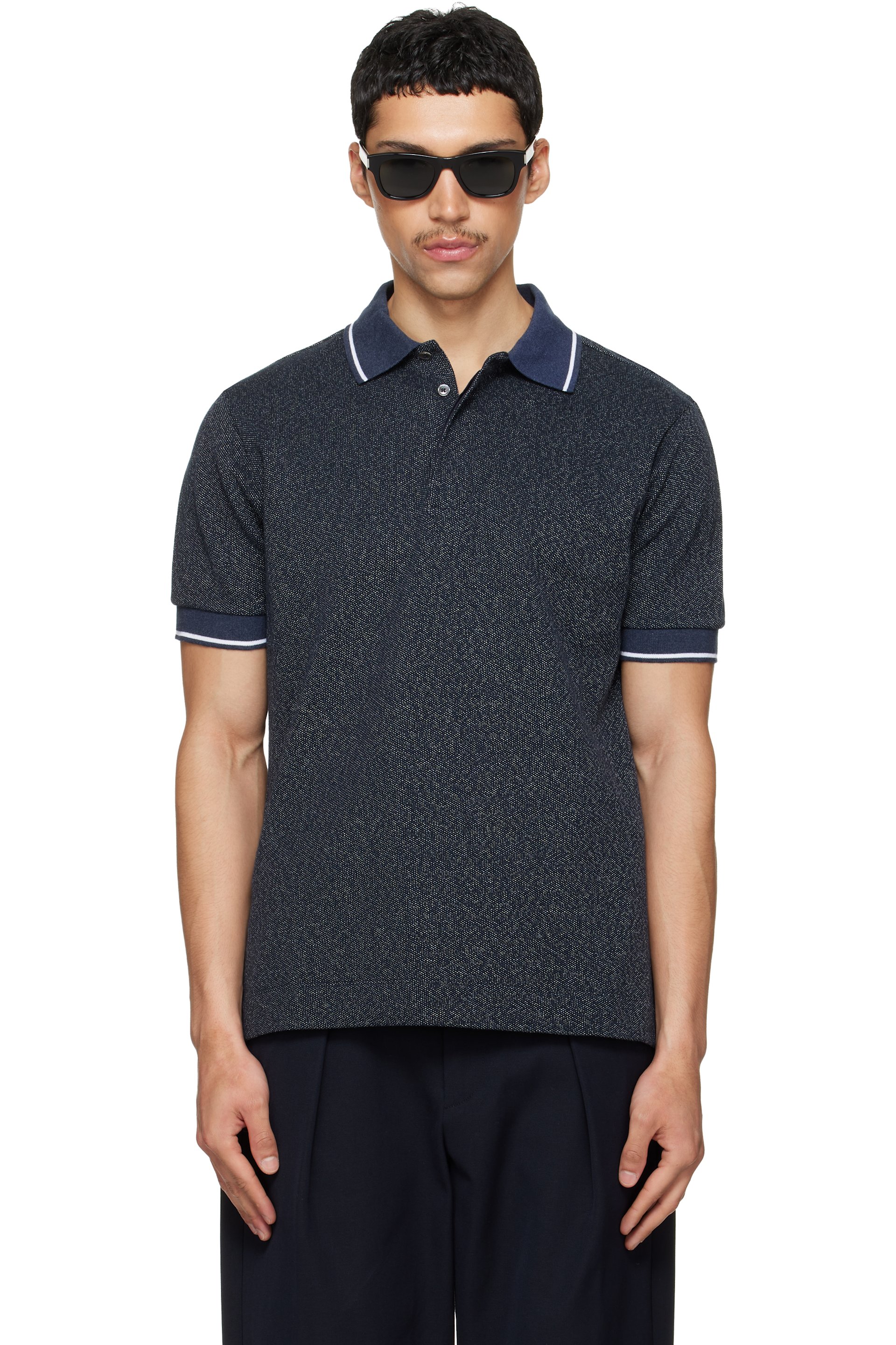 Paul Smith - 海军蓝 Textured Pique Polo 衫